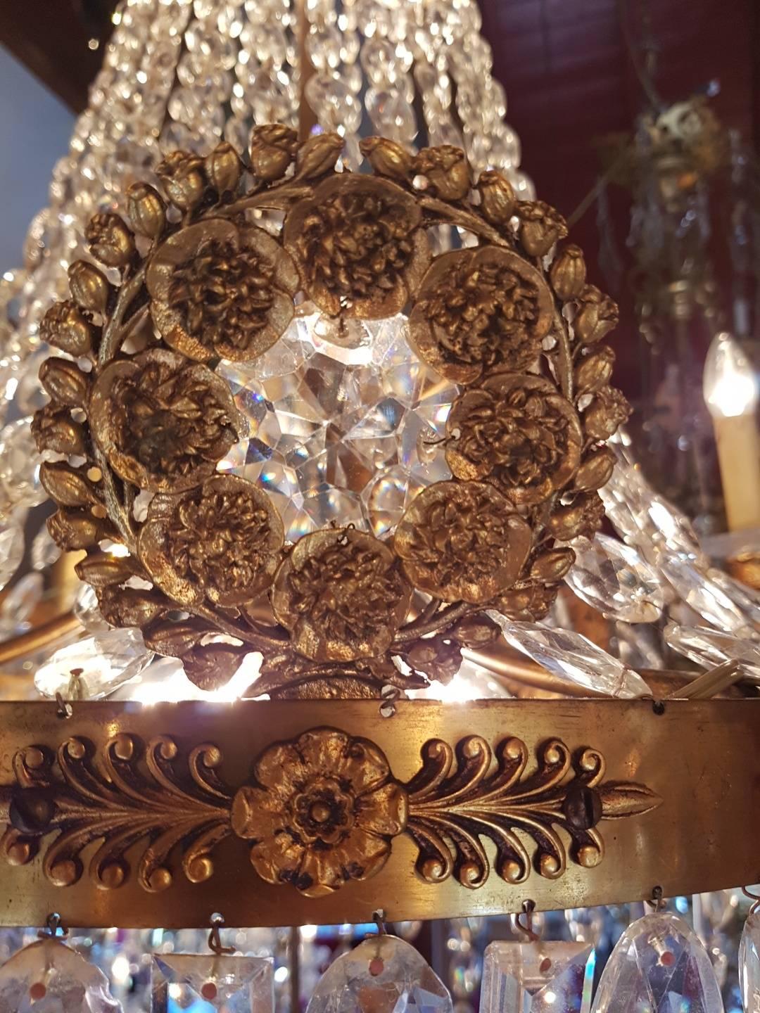 French Empire Gilt Bronze and Crystal Cut Dore Chandelier For Sale 6