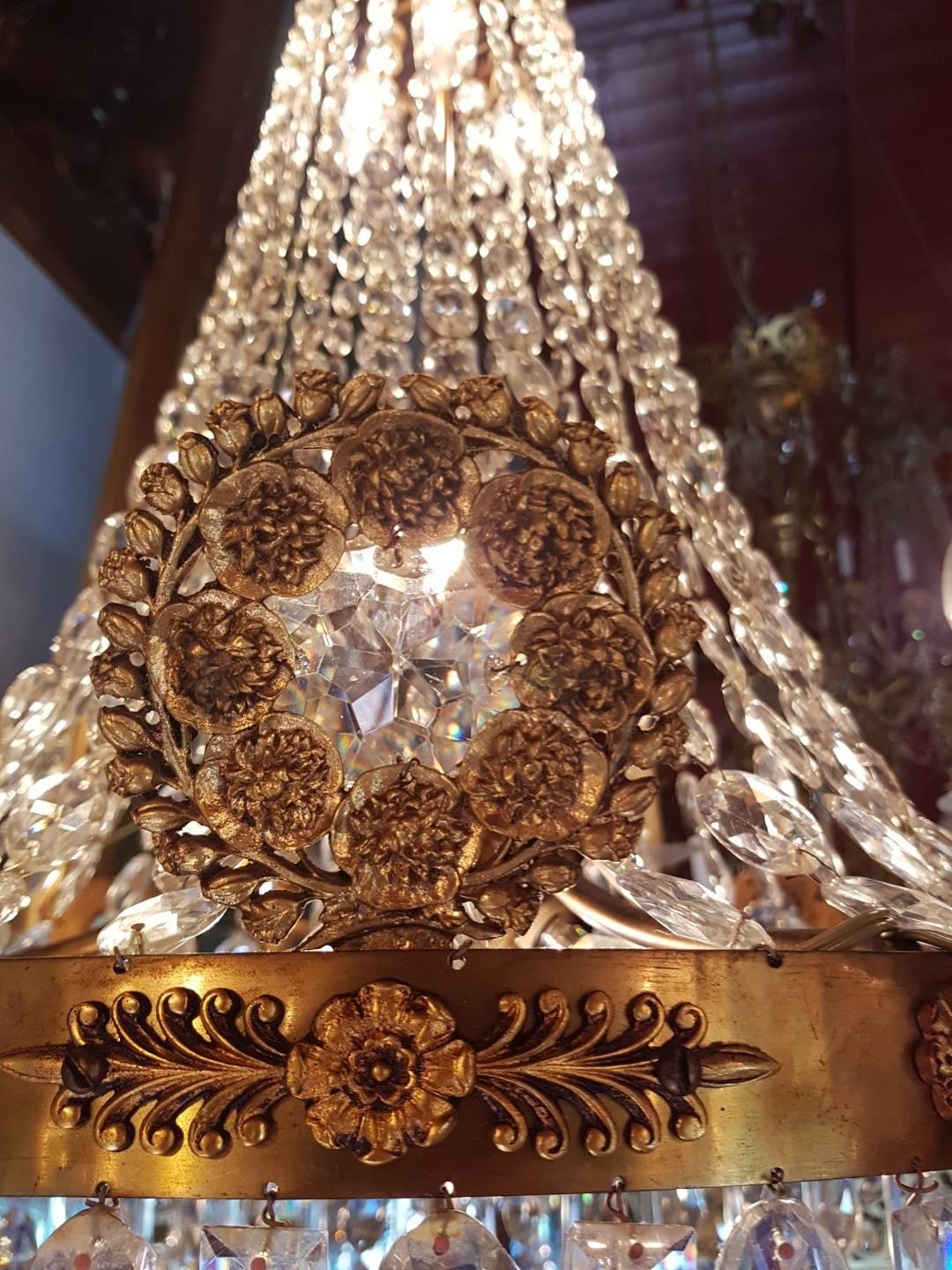 French Empire Gilt Bronze and Crystal Cut Dore Chandelier For Sale 7