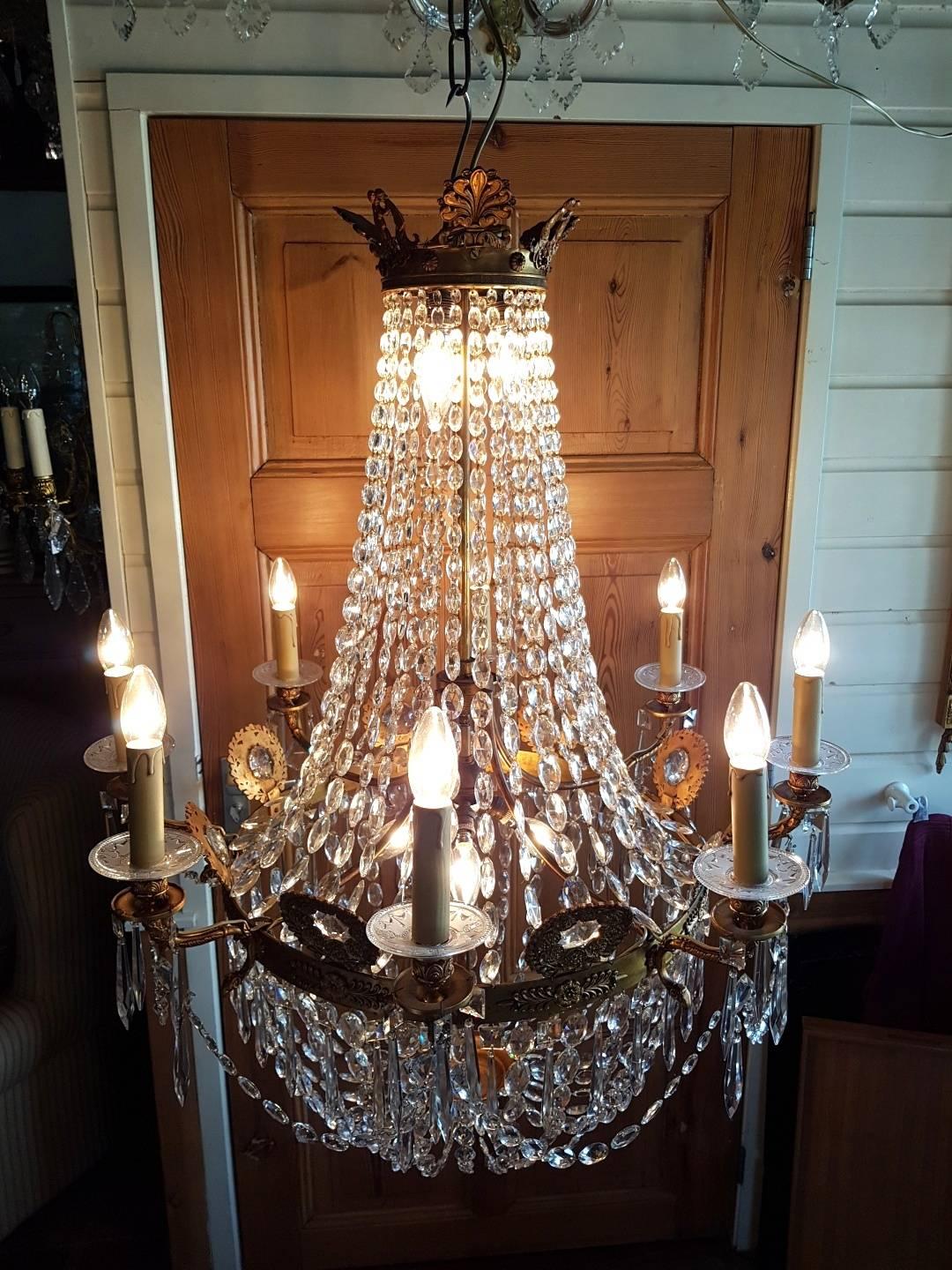 19th Century French Empire Gilt Bronze and Crystal Cut Dore Chandelier For Sale
