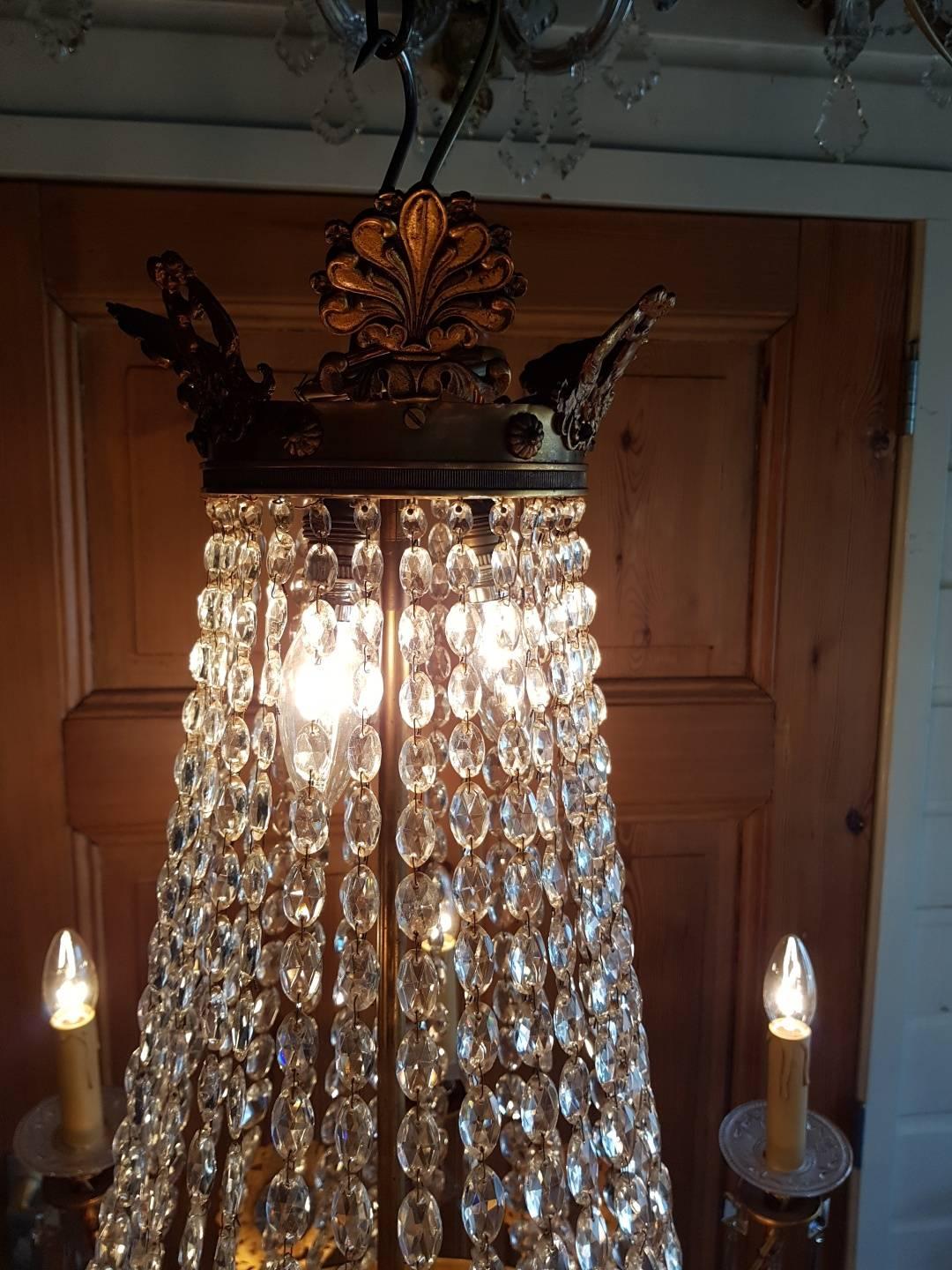 French Empire Gilt Bronze and Crystal Cut Dore Chandelier For Sale 2