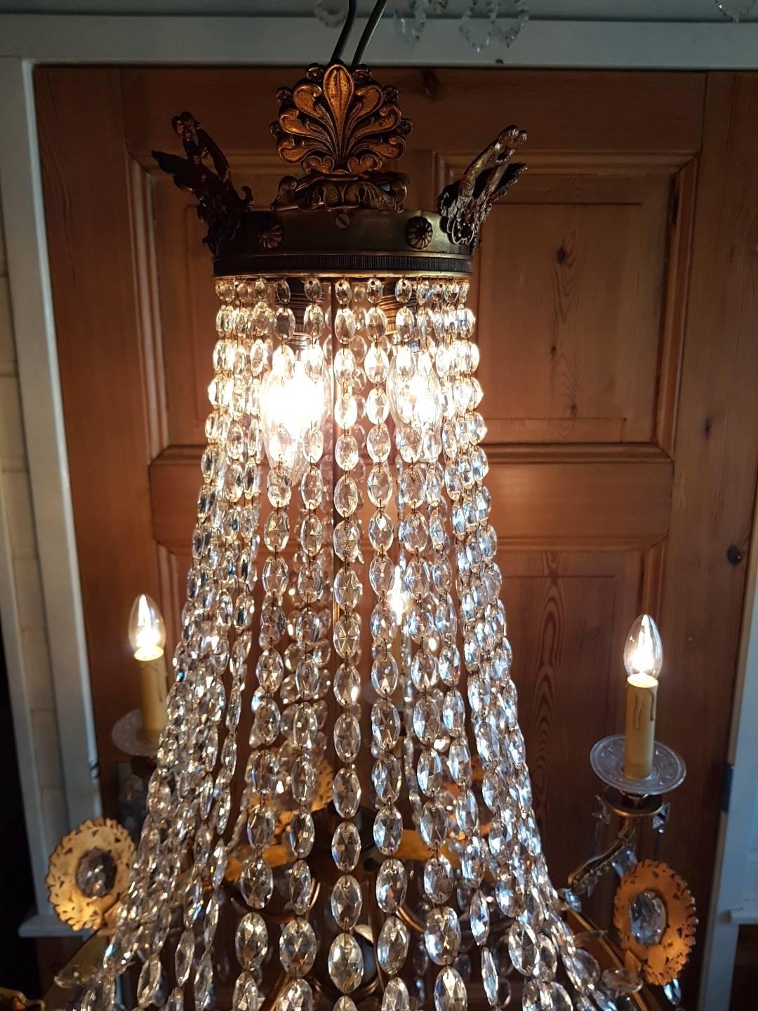 French Empire Gilt Bronze and Crystal Cut Dore Chandelier For Sale 3