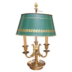 French Empire Gilt Bronze and Griffon Bouillotte Lamp with Tole Shade, C. 1820