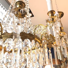 French Empire Gilt-Bronze and Hand-Cutted Crystal Chandeliert