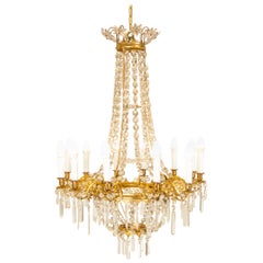 Antique French Empire Gilt-Bronze and Hand-Cutted Crystal Chandeliert