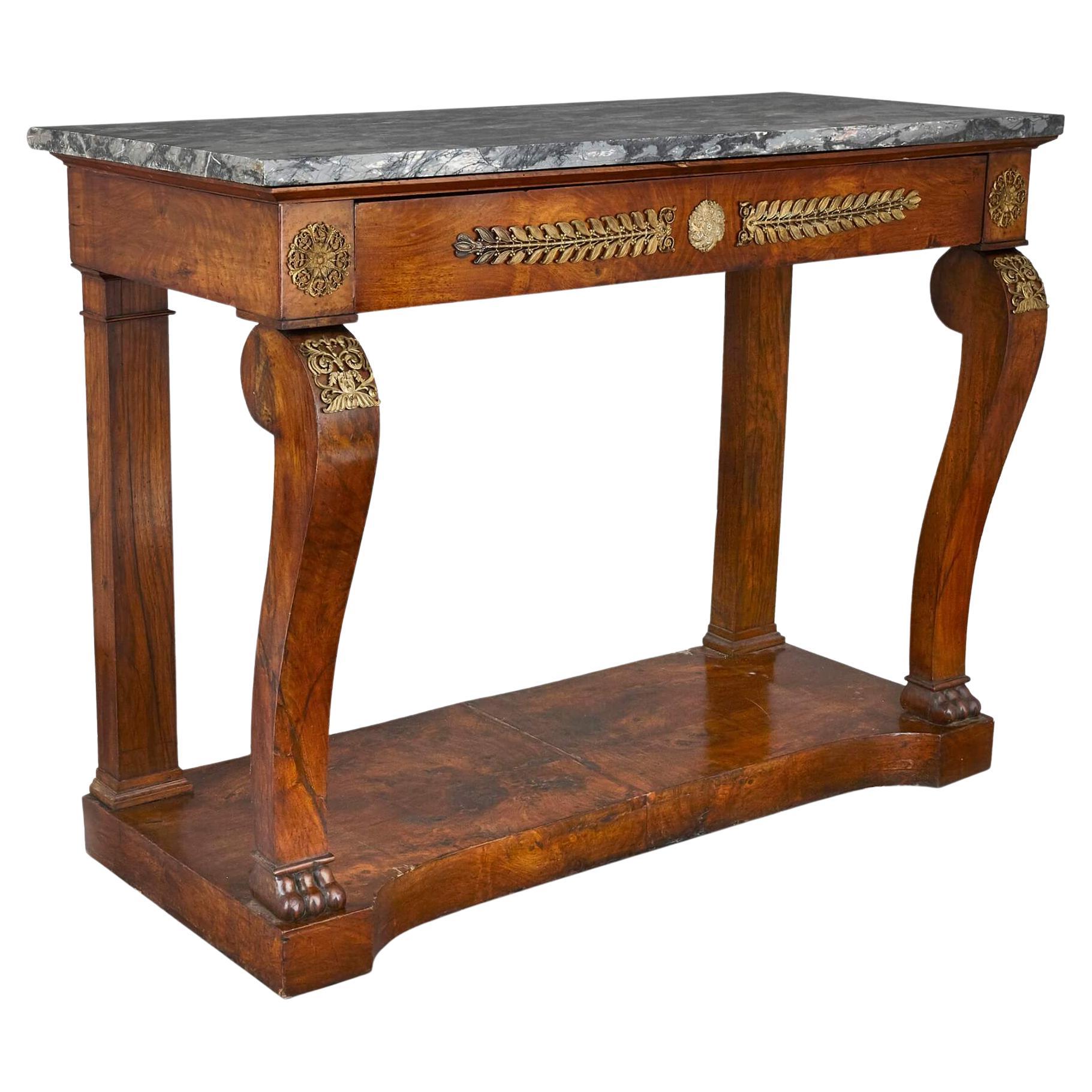 French Empire Gilt Bronze and Mahogany Console Table For Sale