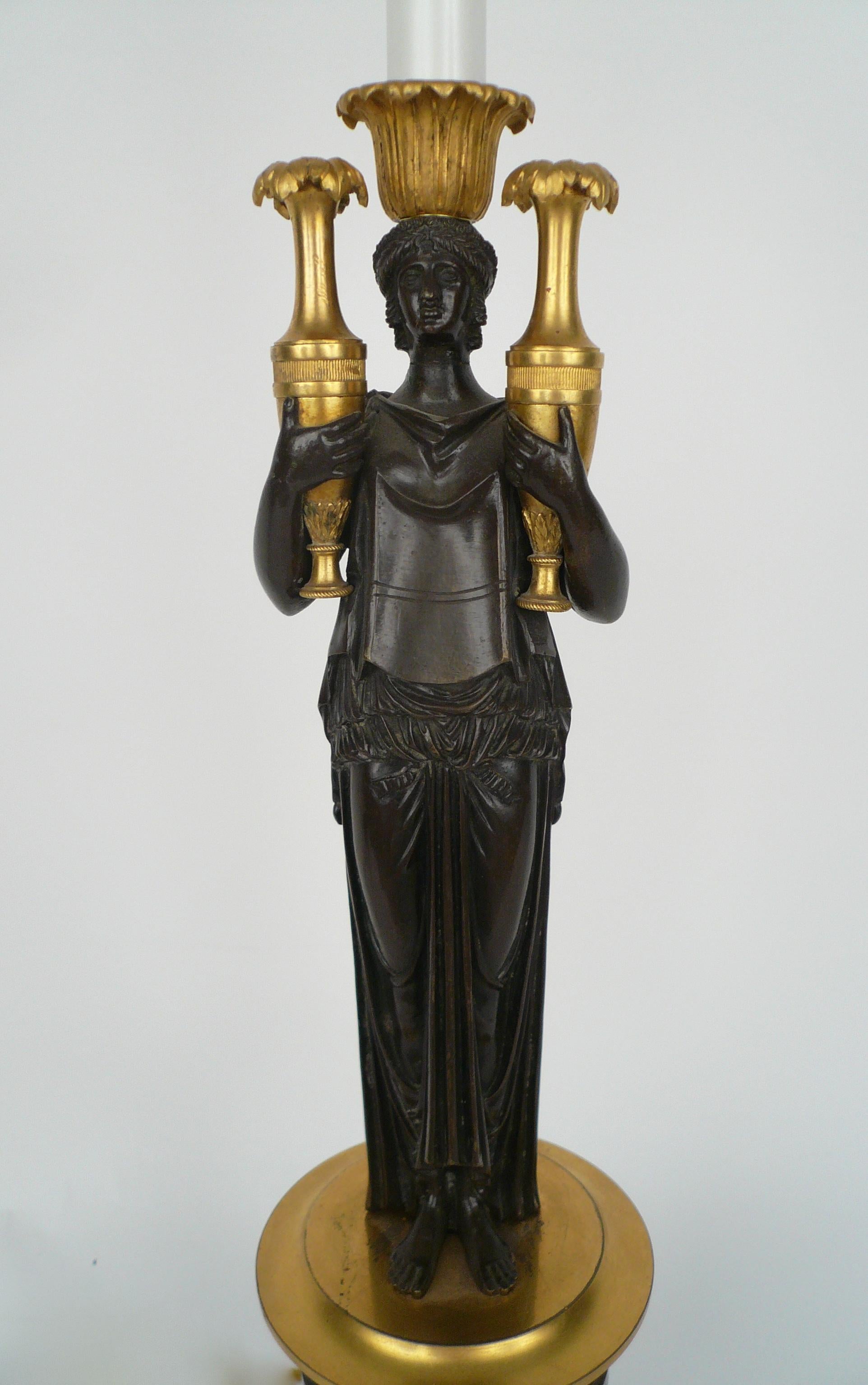 French Empire Gilt Bronze and Marble Figural Lamp Base For Sale 3