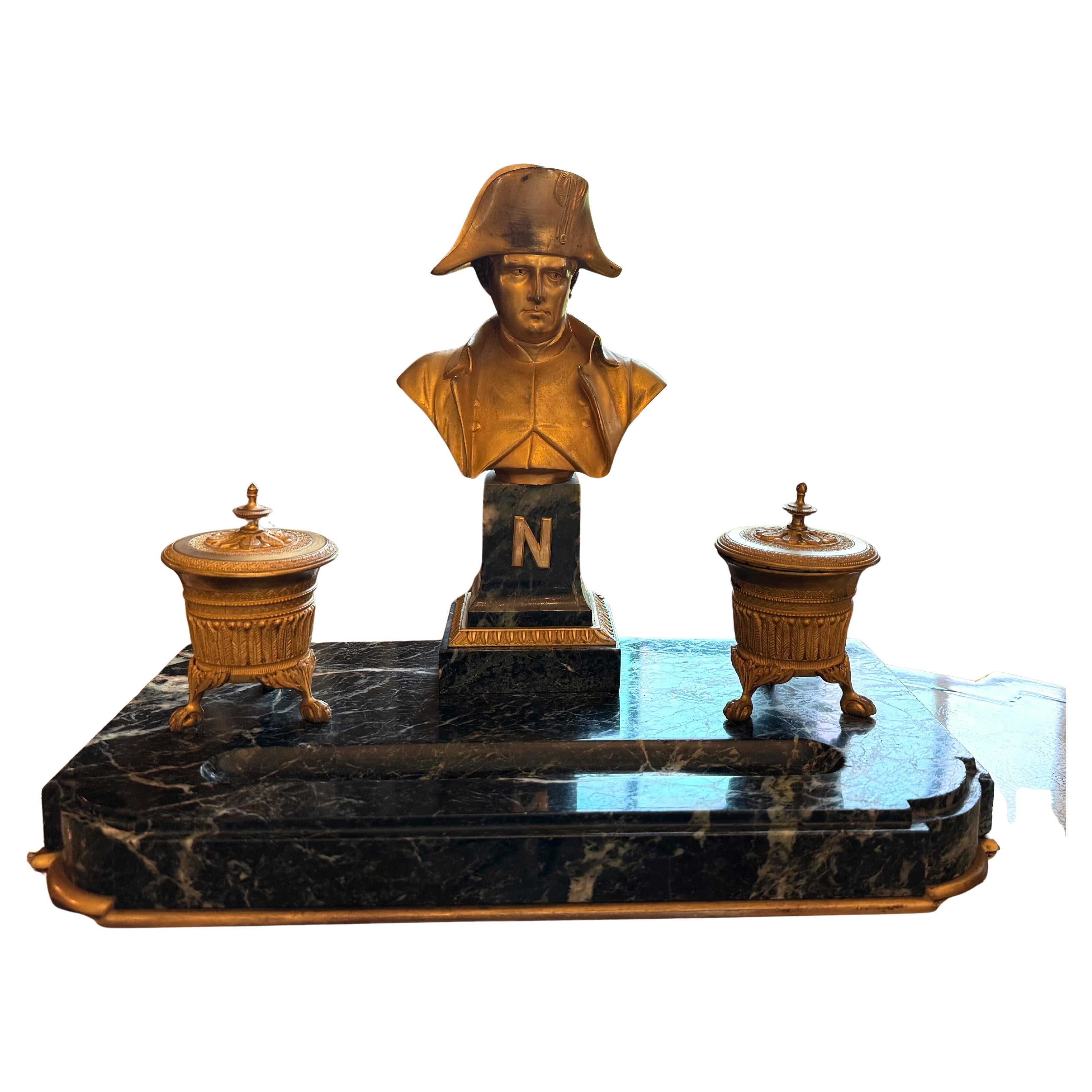 French Empire Gilt Bronze and Marble Standish