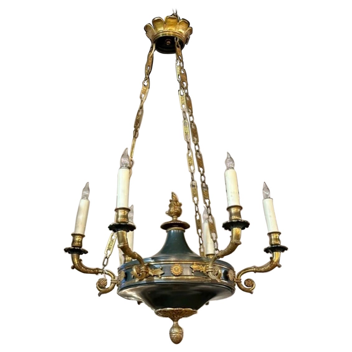 French Empire Gilt Bronze and Tole Chandelier