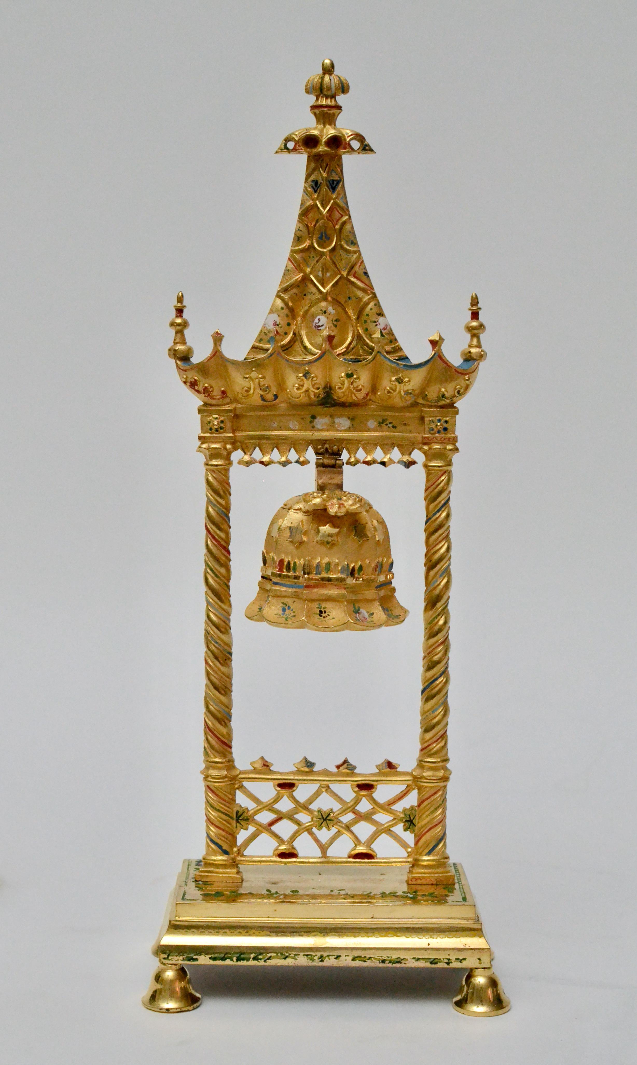 Early 19th Century Empire Gilt Bronze Bell In the shape of a Chinese Miniature Pagoda Bell Tower