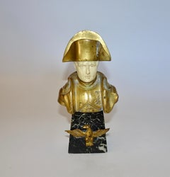 French Empire Gilt Bronze Bust of Napoleon I on Black Base with Eagle Mount