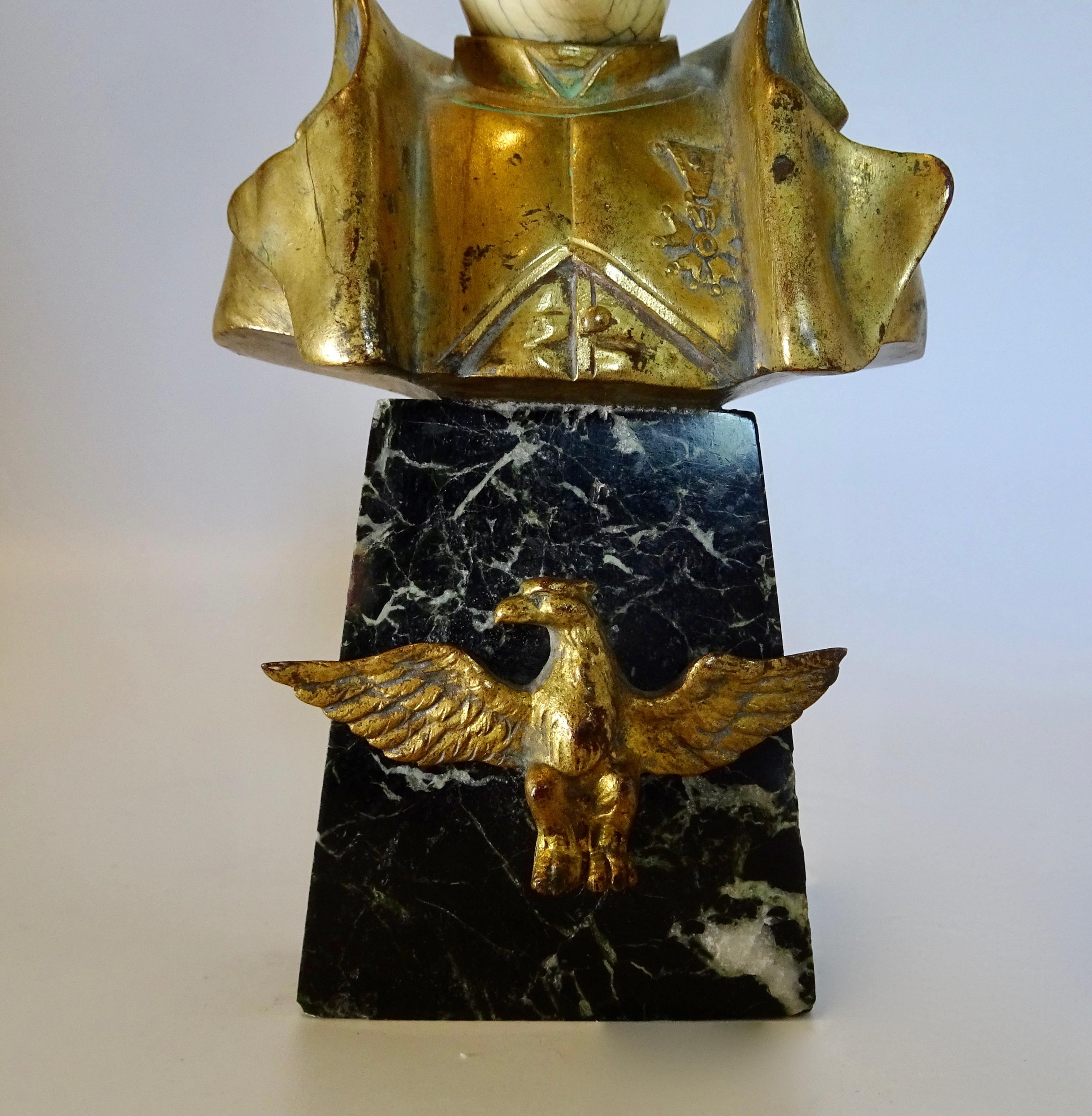 French Empire Gilt Bronze Bust of Napoleon I on Black Base with Eagle Mount For Sale 2