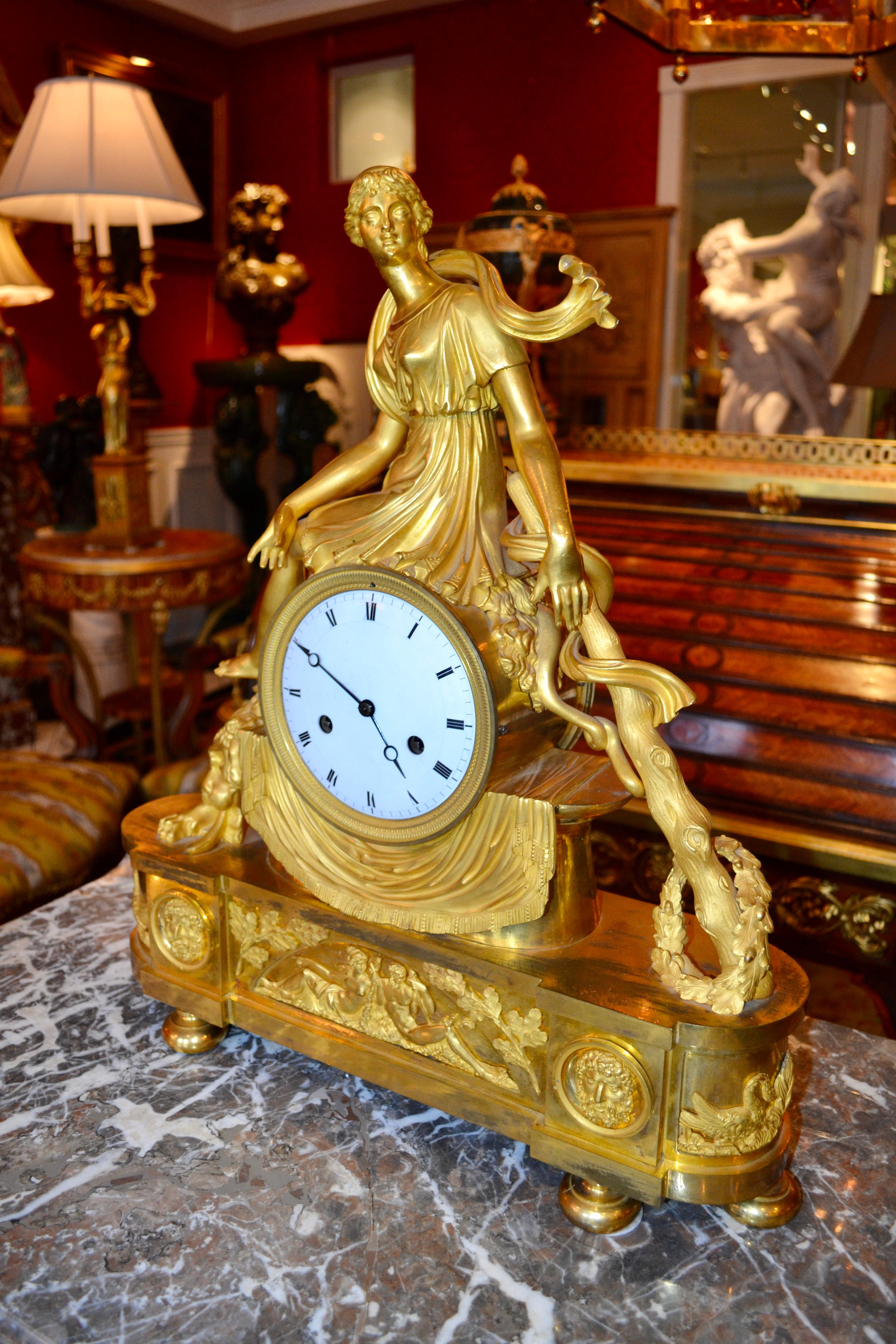  French Empire Gilt Bronze Clock Depicting the Lydian Queen Omphale For Sale 5