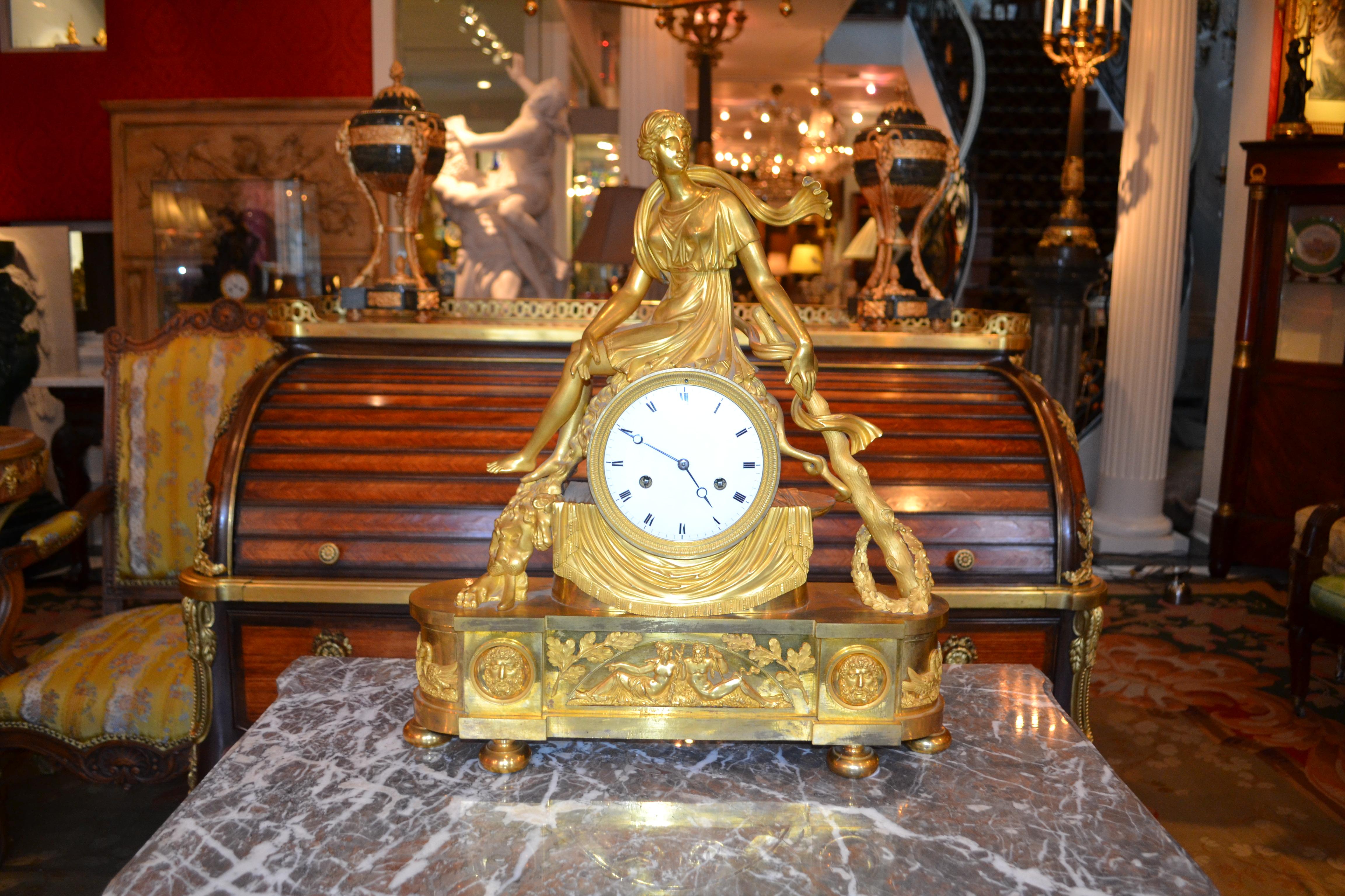  French Empire Gilt Bronze Clock Depicting the Lydian Queen Omphale For Sale 6