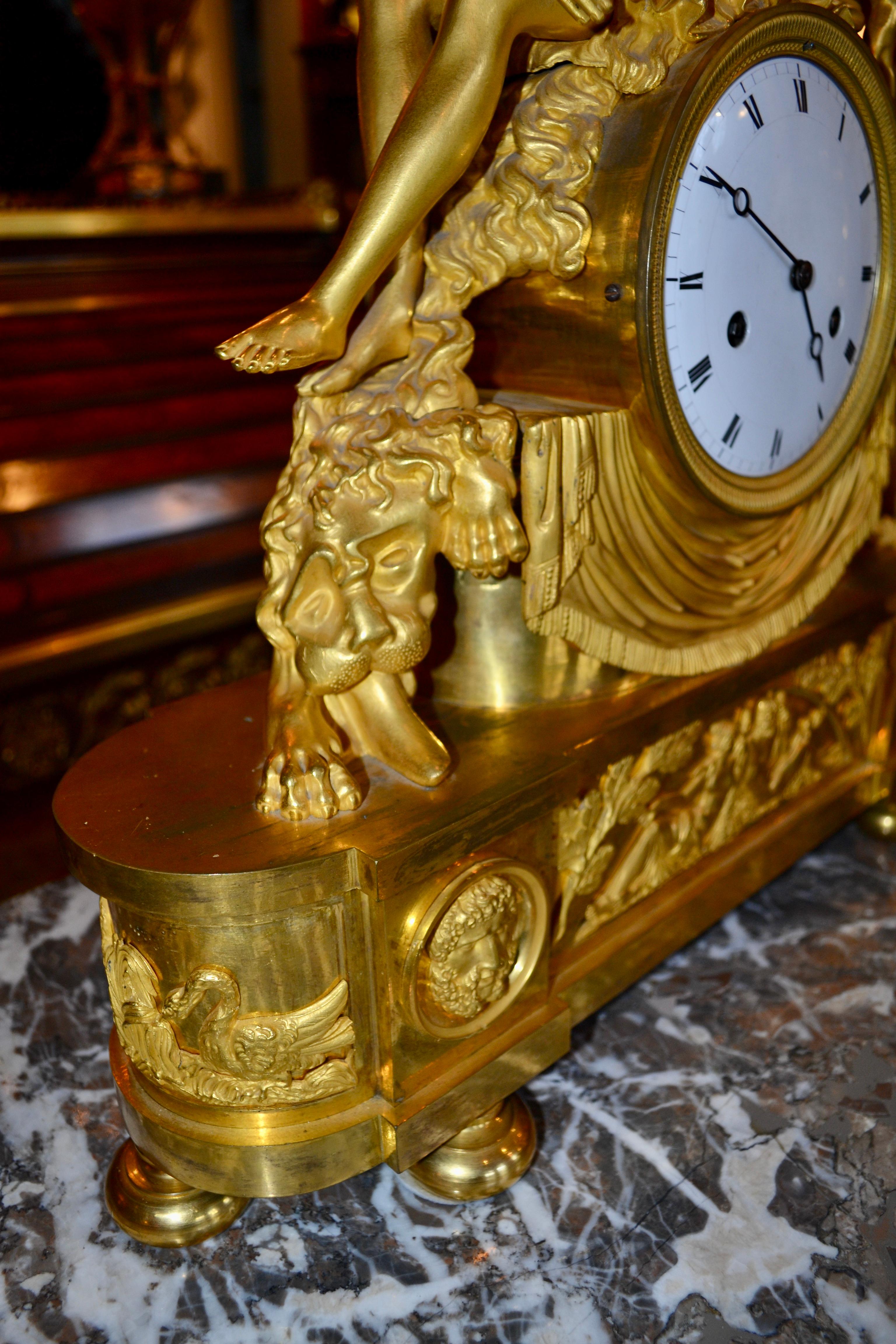  French Empire Gilt Bronze Clock Depicting the Lydian Queen Omphale For Sale 7