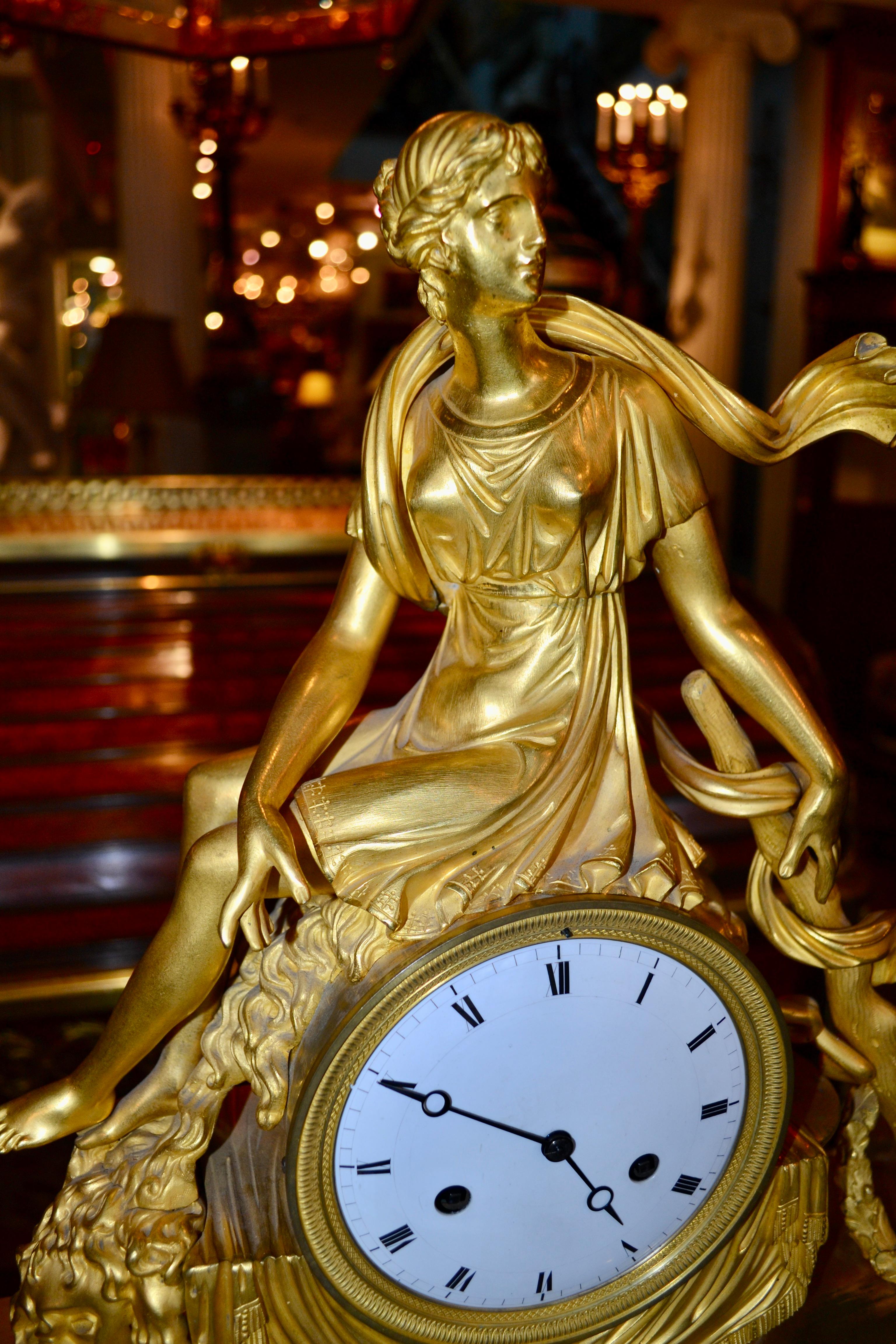  French Empire Gilt Bronze Clock Depicting the Lydian Queen Omphale For Sale 8
