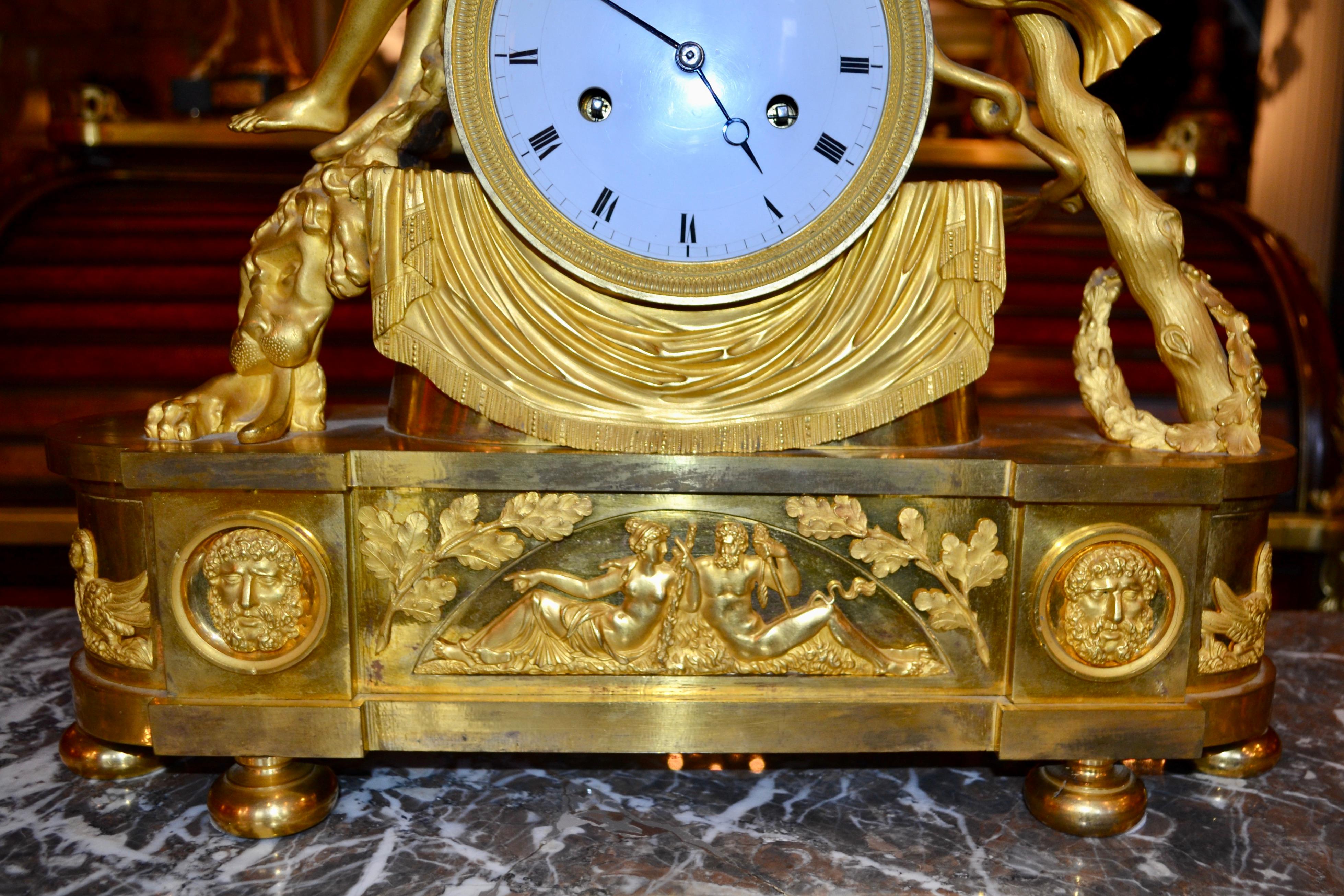  French Empire Gilt Bronze Clock Depicting the Lydian Queen Omphale For Sale 9