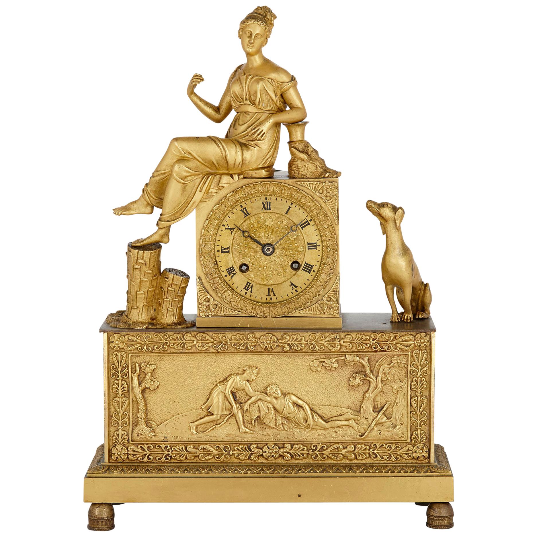 French Empire Gilt Bronze Clock