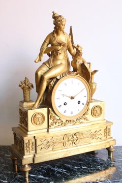 French Empire Gilt Bronze Clock of Hebé and the Eagle