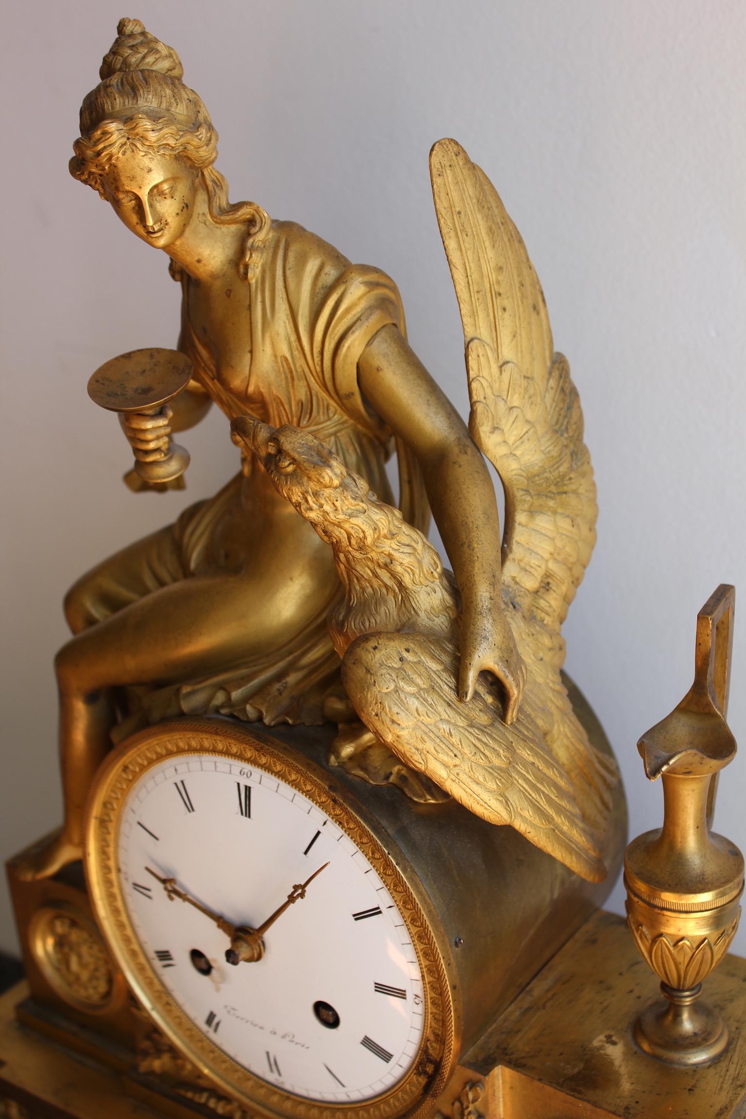 French Empire Gilt Bronze Clock of Hebé and the Eagle 1