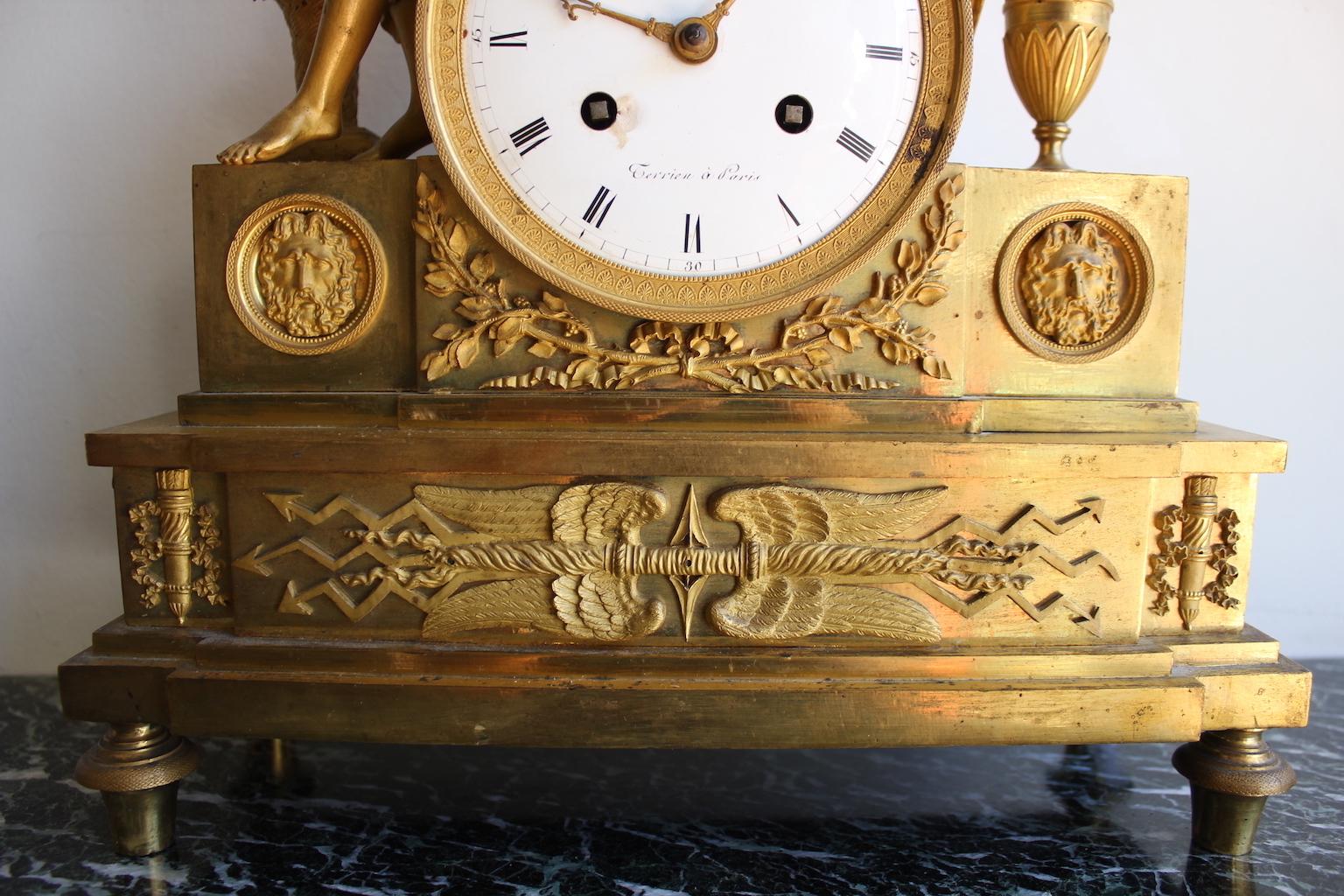 French Empire Gilt Bronze Clock of Hebé and the Eagle 3