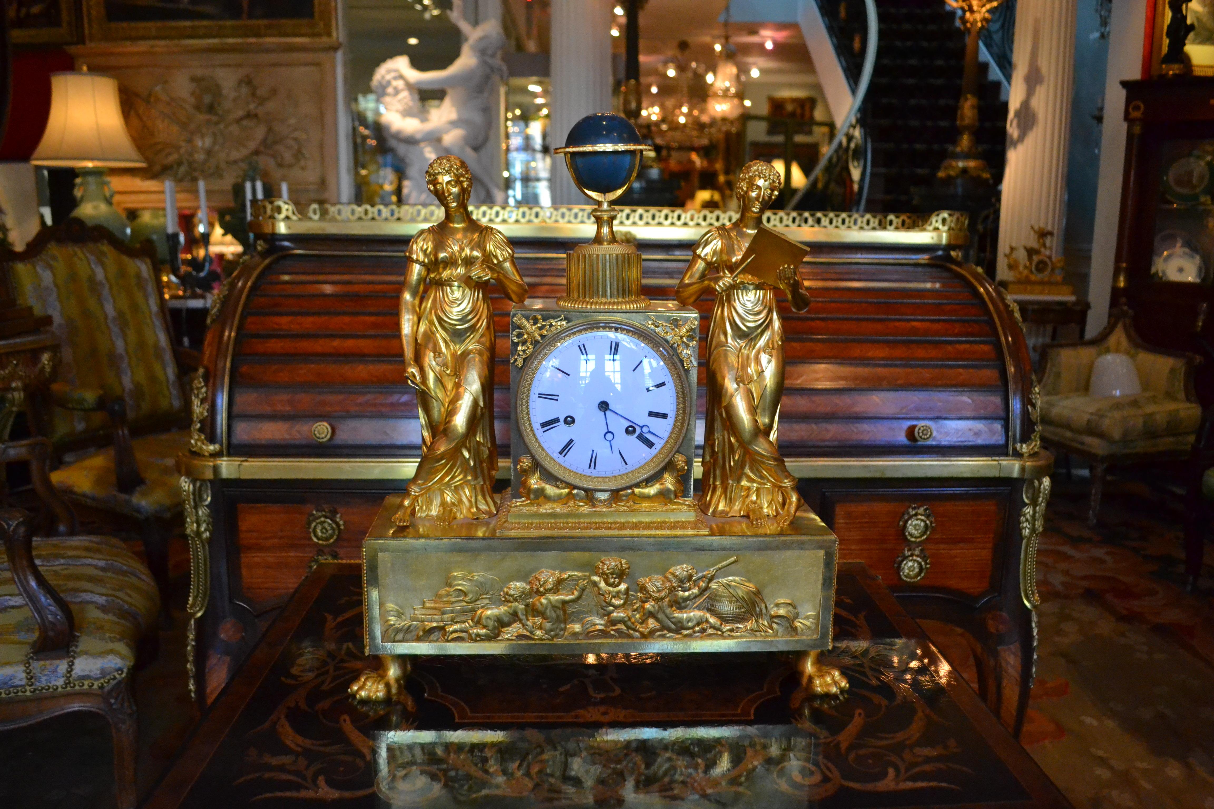  French Empire Gilt Bronze Allegorical Clock Depicting the Astronomical Sciences For Sale 14