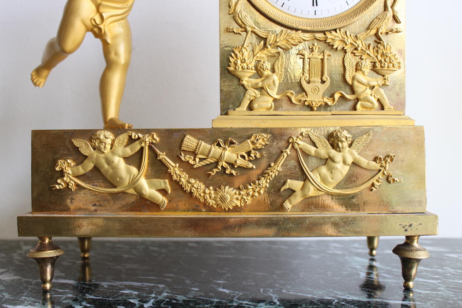 French Empire Gilt Bronze Clock with Cherub For Sale 6