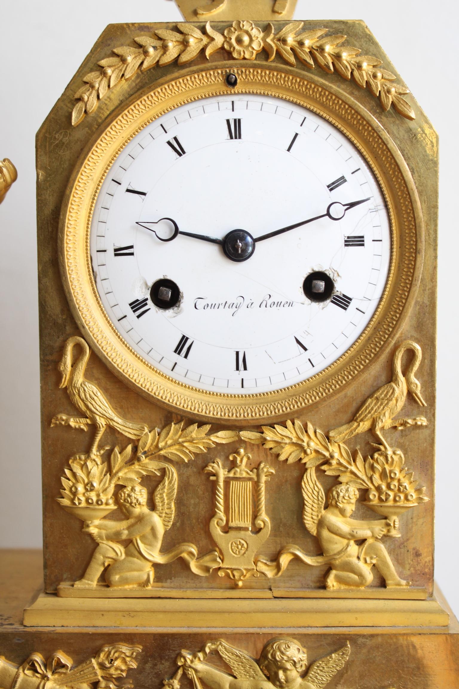 French Empire Gilt Bronze Clock with Cherub For Sale 2