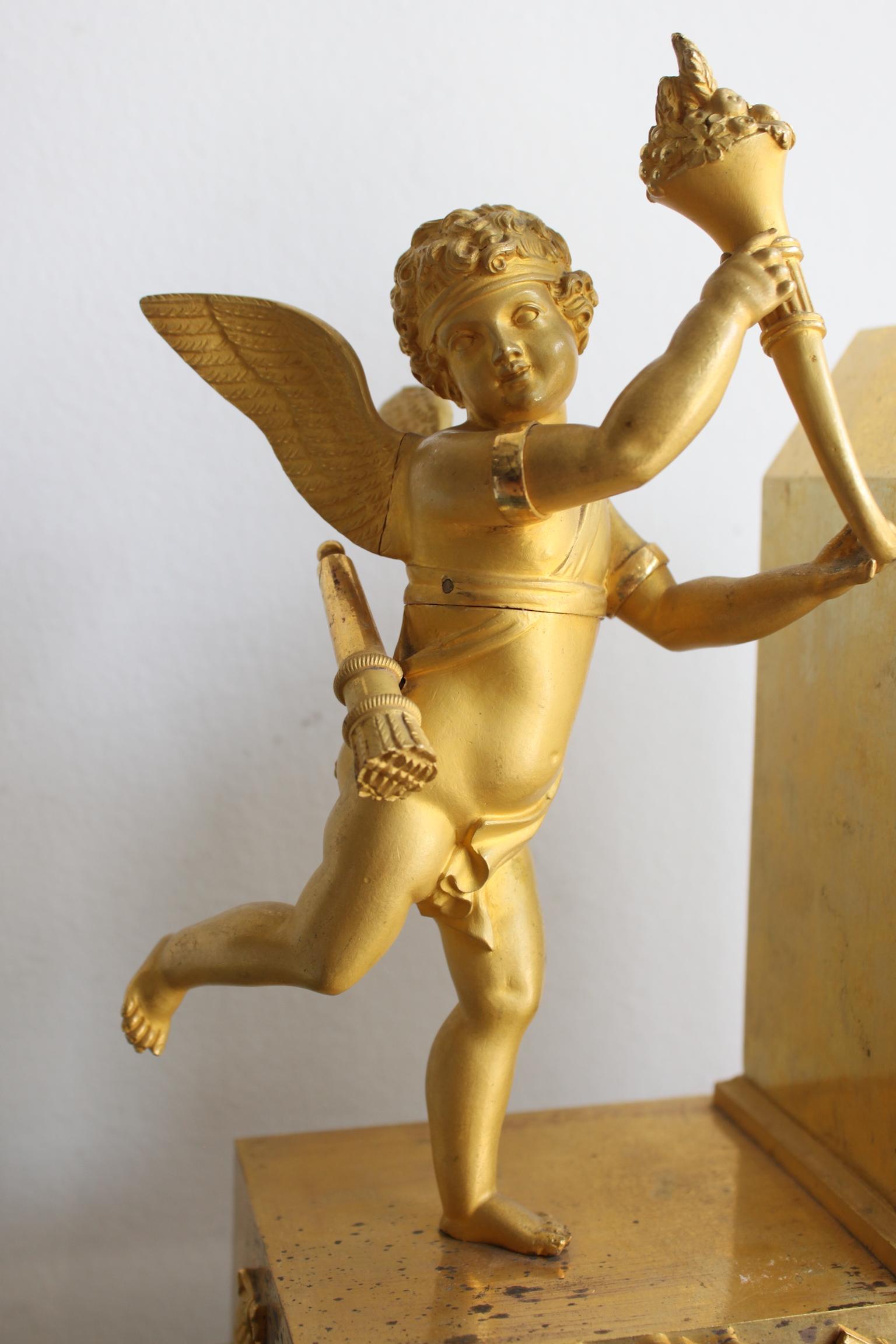 French Empire Gilt Bronze Clock with Cherub For Sale 3