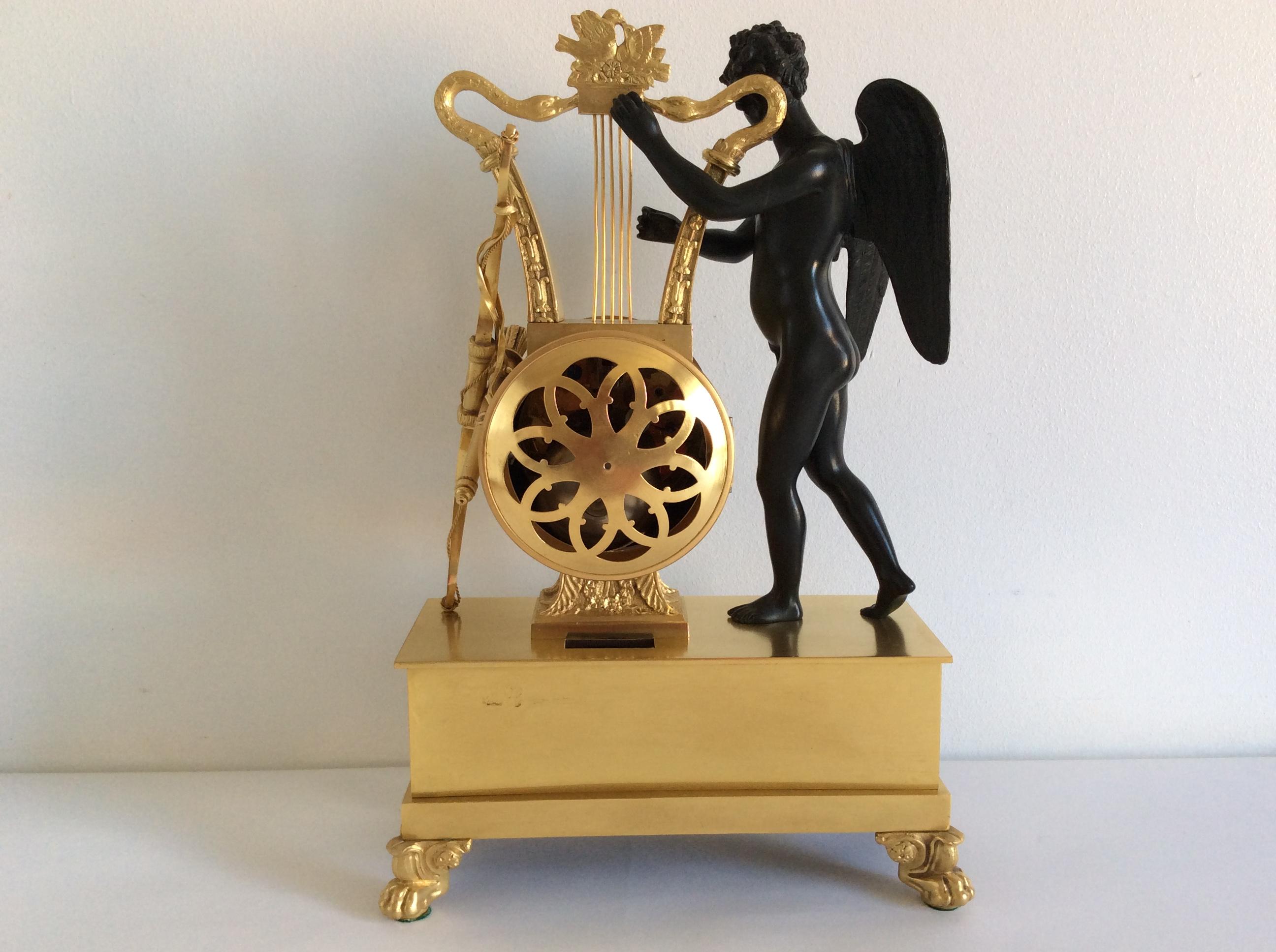 Ormolu French Empire Gilt Bronze Clock with Cupid