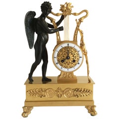 French Empire Gilt Bronze Clock with Cupid