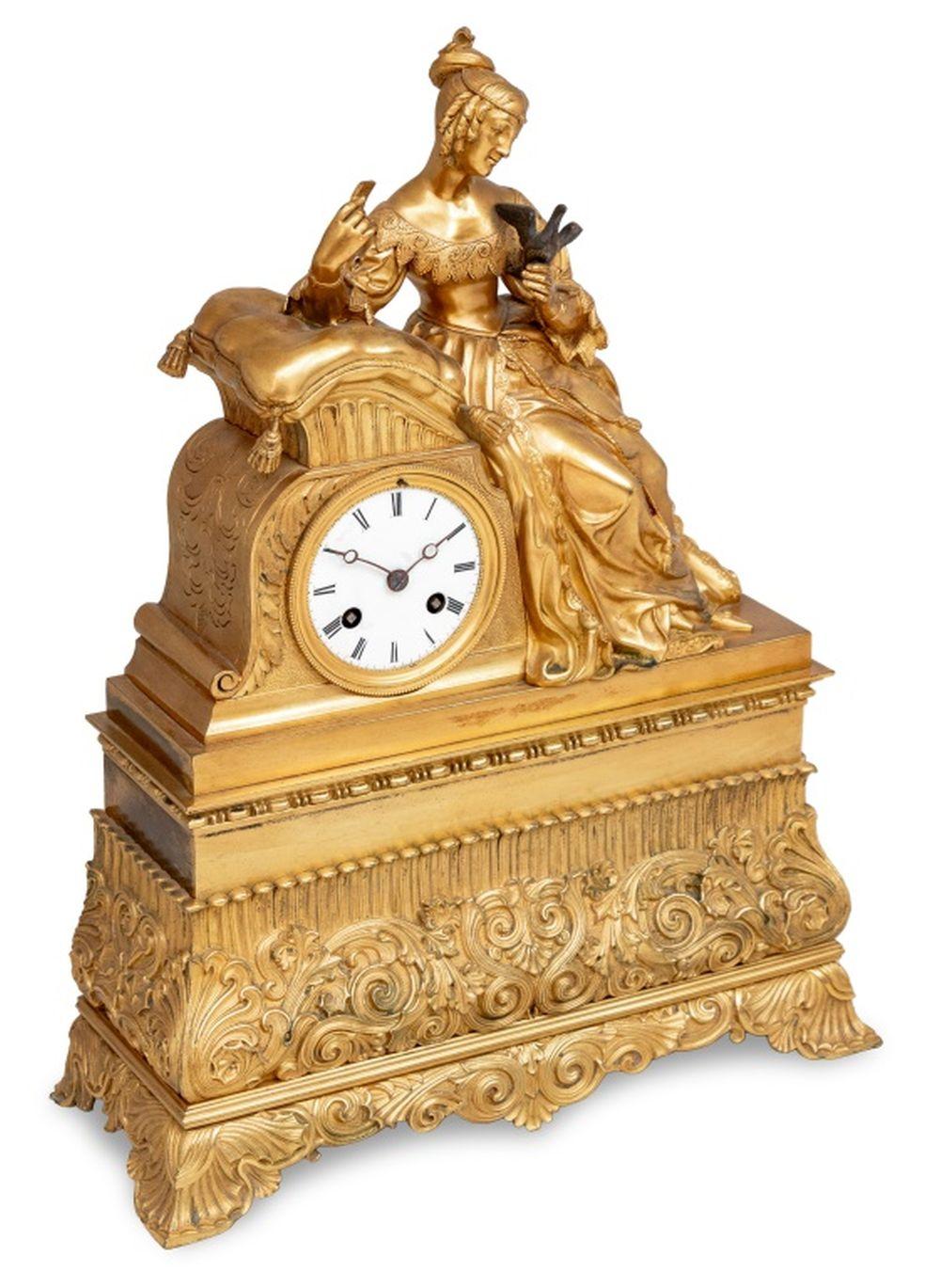 French Empire Gilt Bronze Figural Clock, ca. 1840 In Good Condition For Sale In Astoria, NY