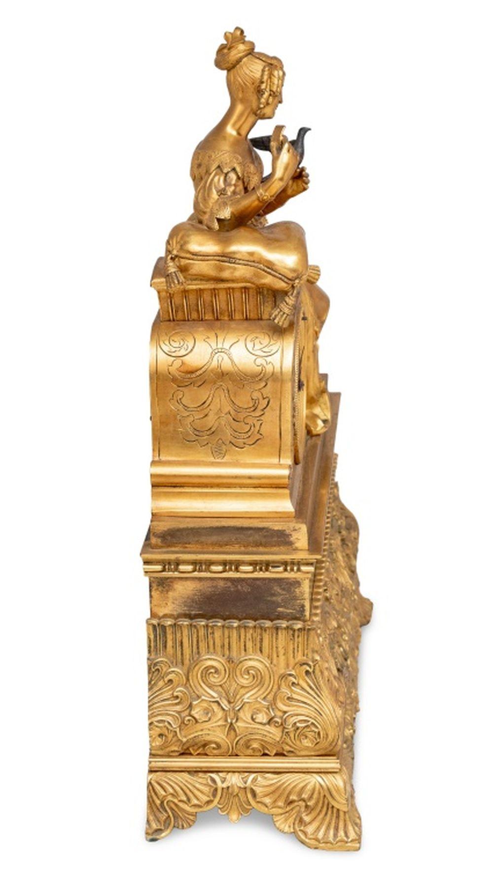 19th Century French Empire Gilt Bronze Figural Clock, ca. 1840 For Sale