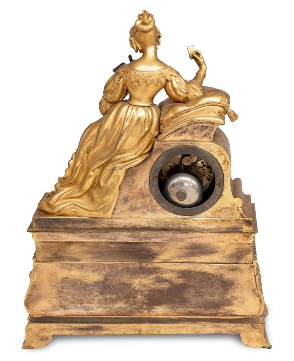 French Empire Gilt Bronze Figural Clock, ca. 1840 For Sale 1