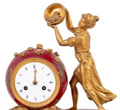 French Empire Gilt Bronze Figural Clock