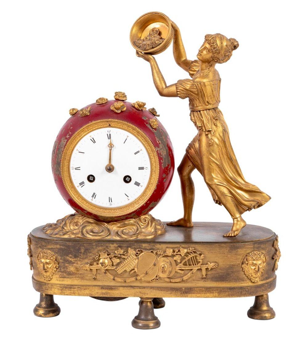 French Empire Gilt Bronze Figural Clock For Sale 1