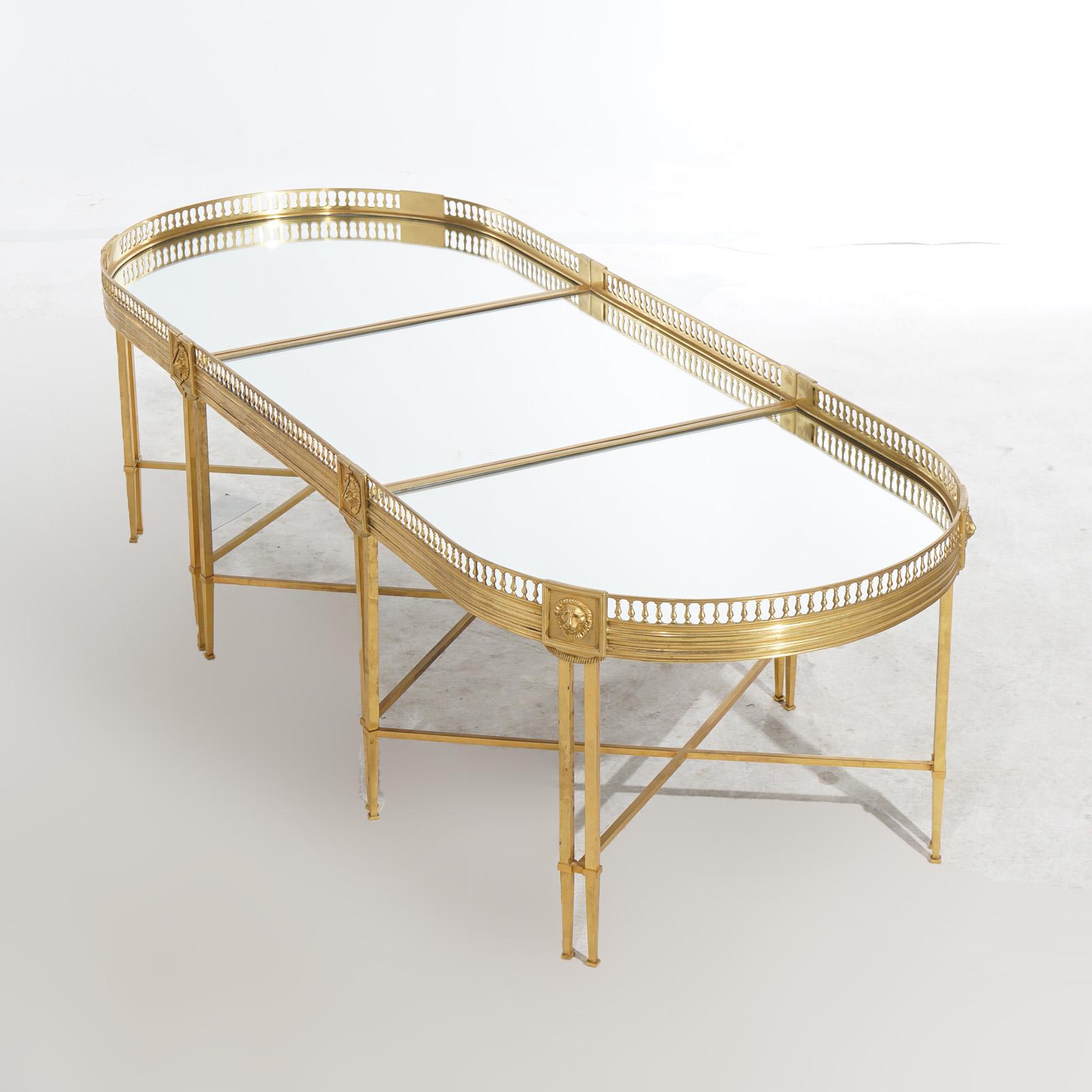 French Empire Gilt Bronze Figural & Three Section Mirrored Low Table 20th C In Good Condition In Big Flats, NY