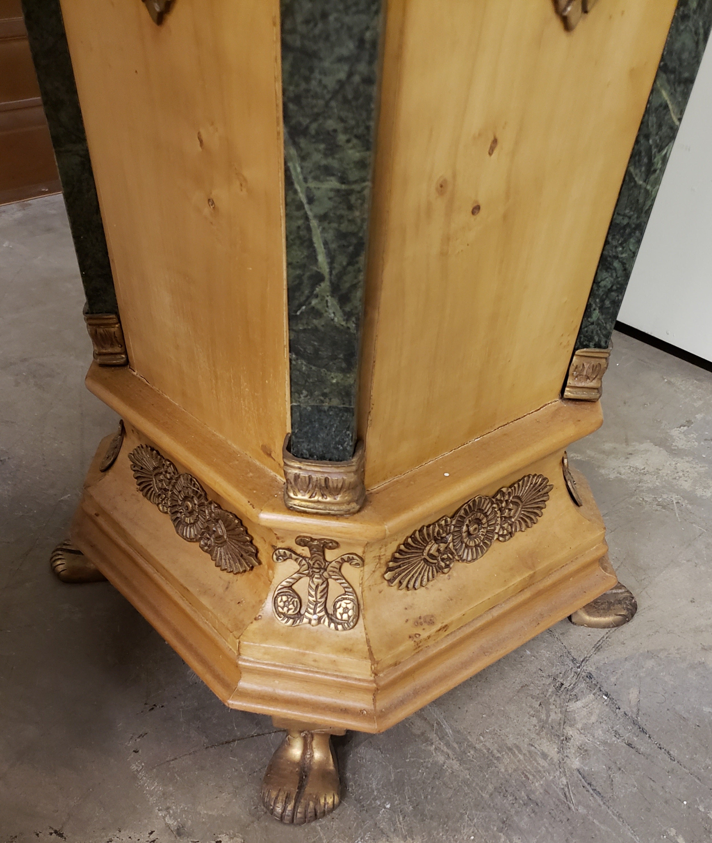 French Empire Gilt Bronze Ormolu Mottled Marble & Satinwood Pedestals, a Pair For Sale 7