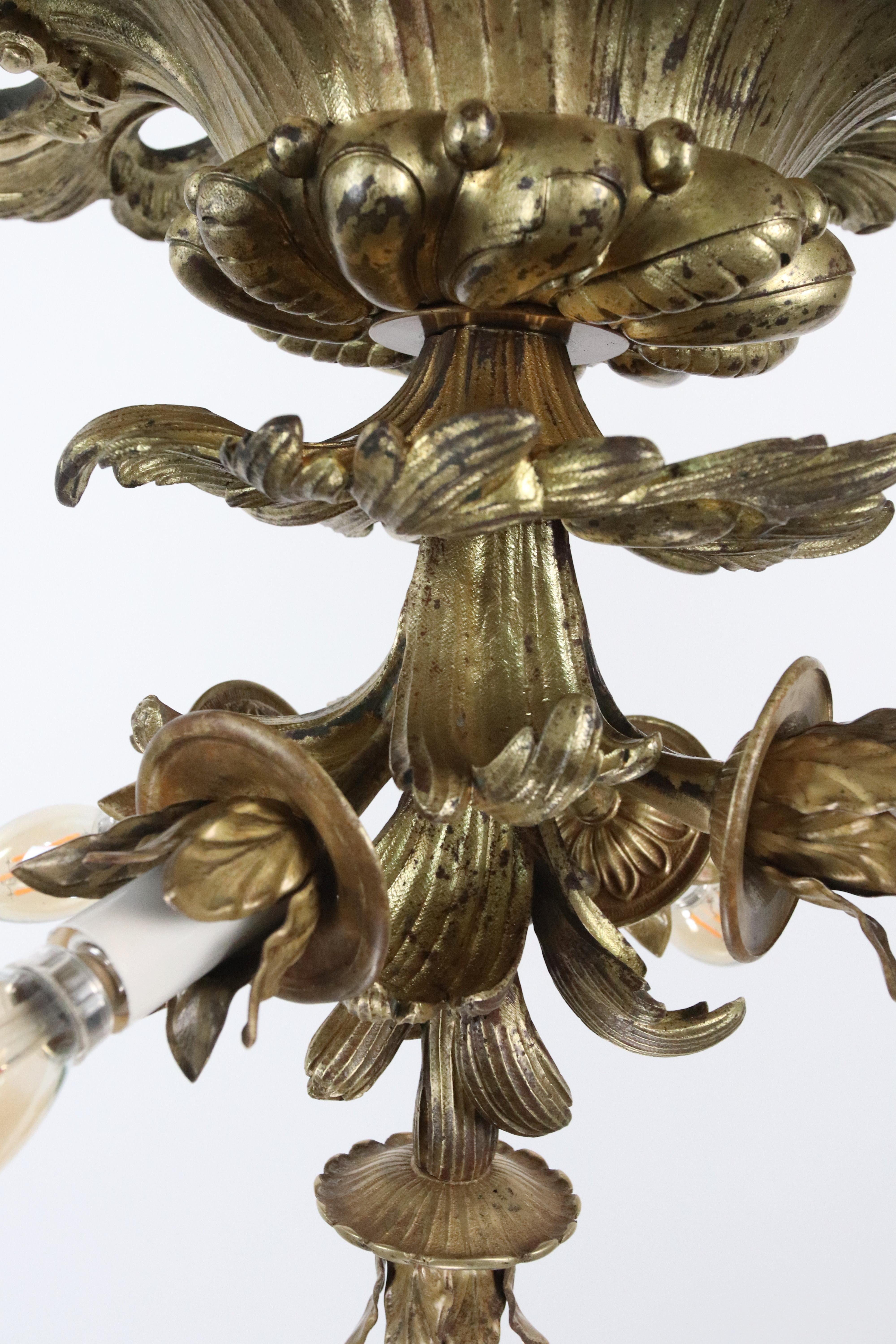 XX secolo Lampadario a 5 luci in bronzo dorato Impero Francese in vendita