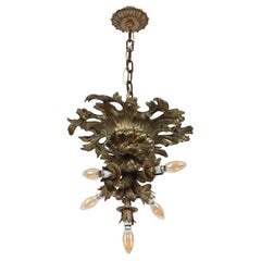 French Empire Gilt Cast Bronze 5 Light Chandelier
