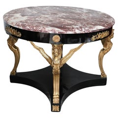French Empire Gilt Centre Table Lacquer Winged Maiden Legs