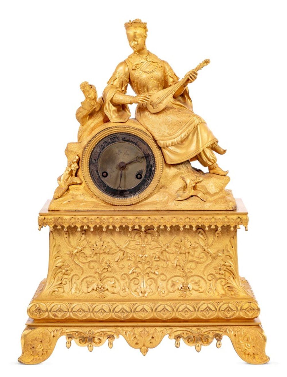 French Empire Gilt Metal Figural Clock For Sale 1