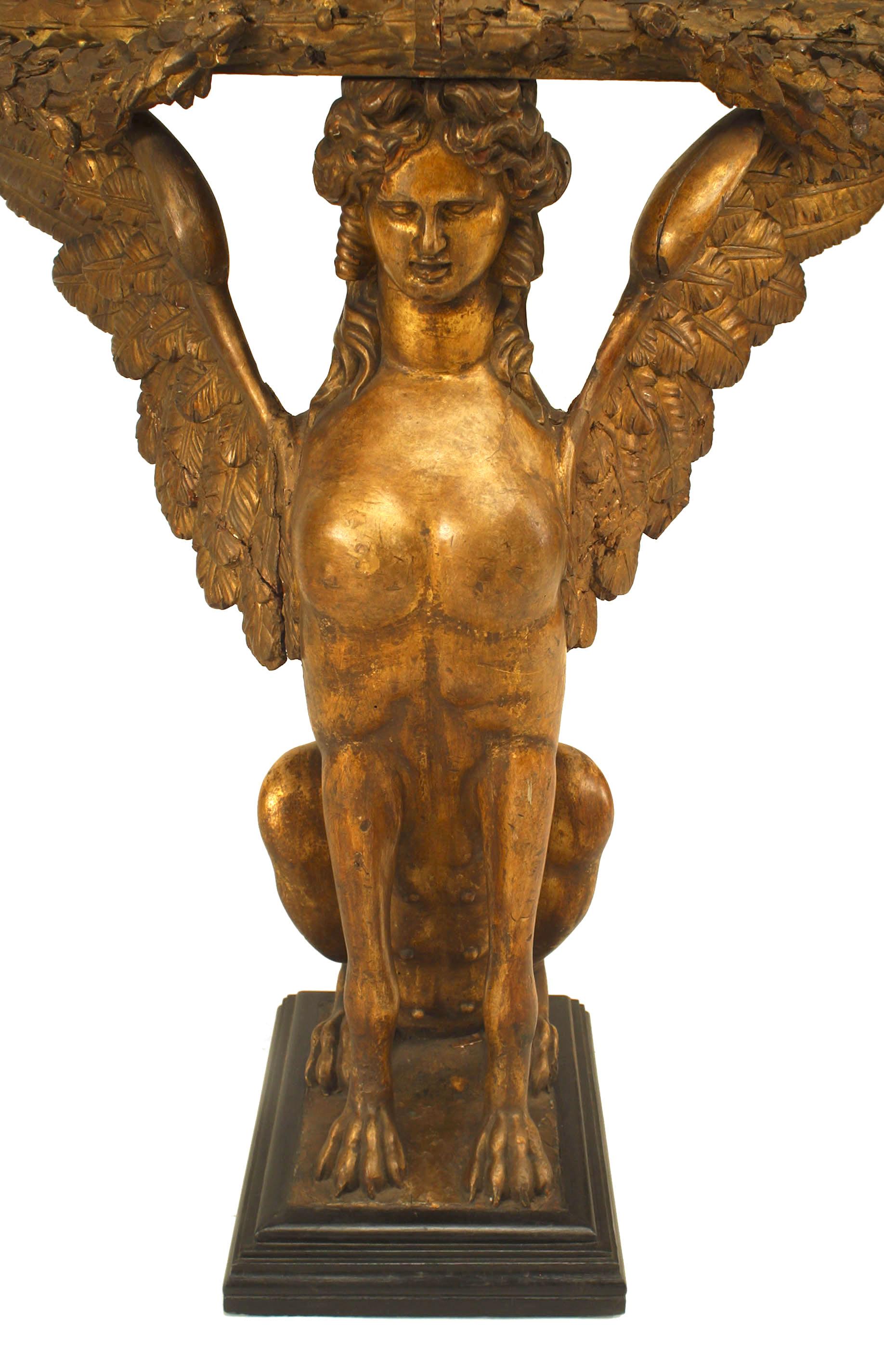 French Empire Gilt Sphinx Carved Console Table In Good Condition For Sale In Queens, NY