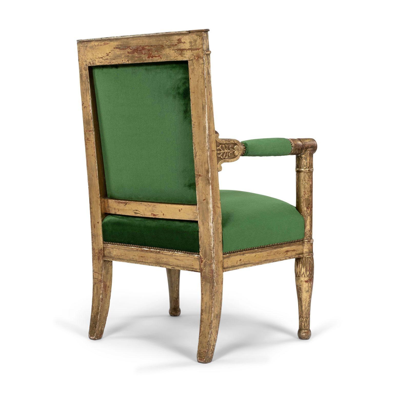 19th Century French Empire Giltwood Fauteuil Armchair