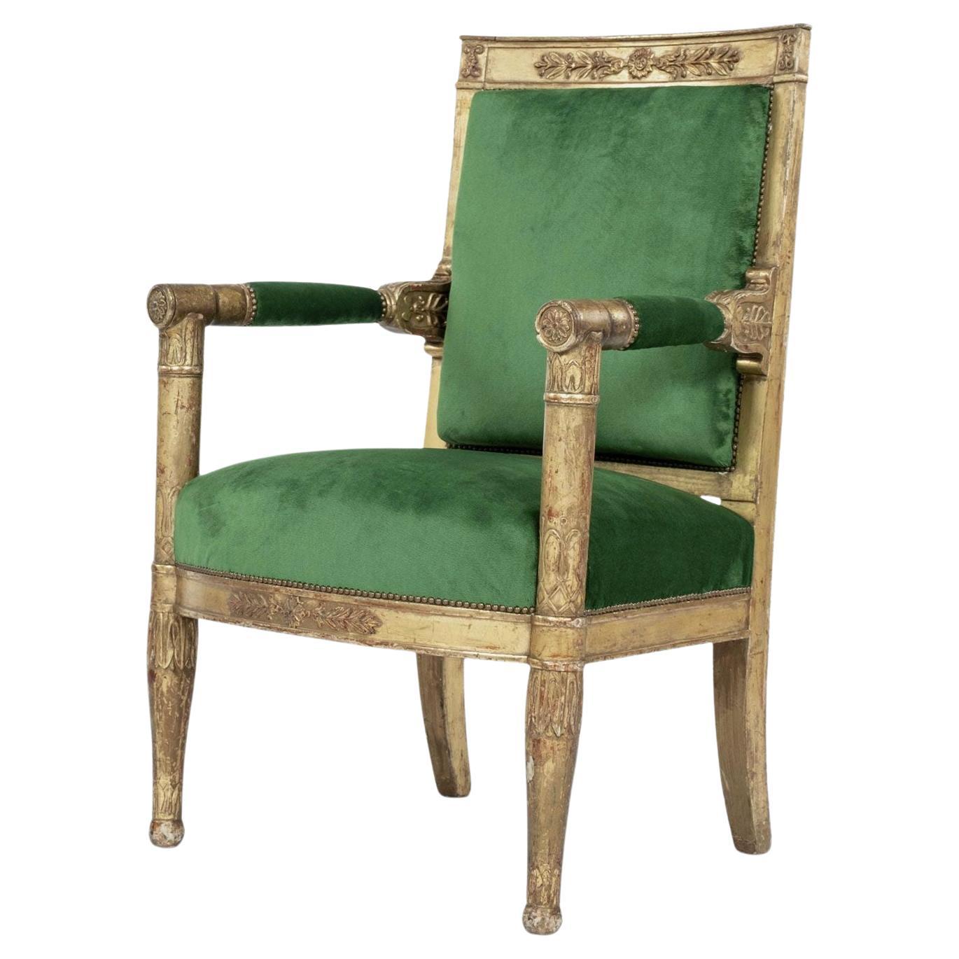 French Empire Giltwood Fauteuil Armchair