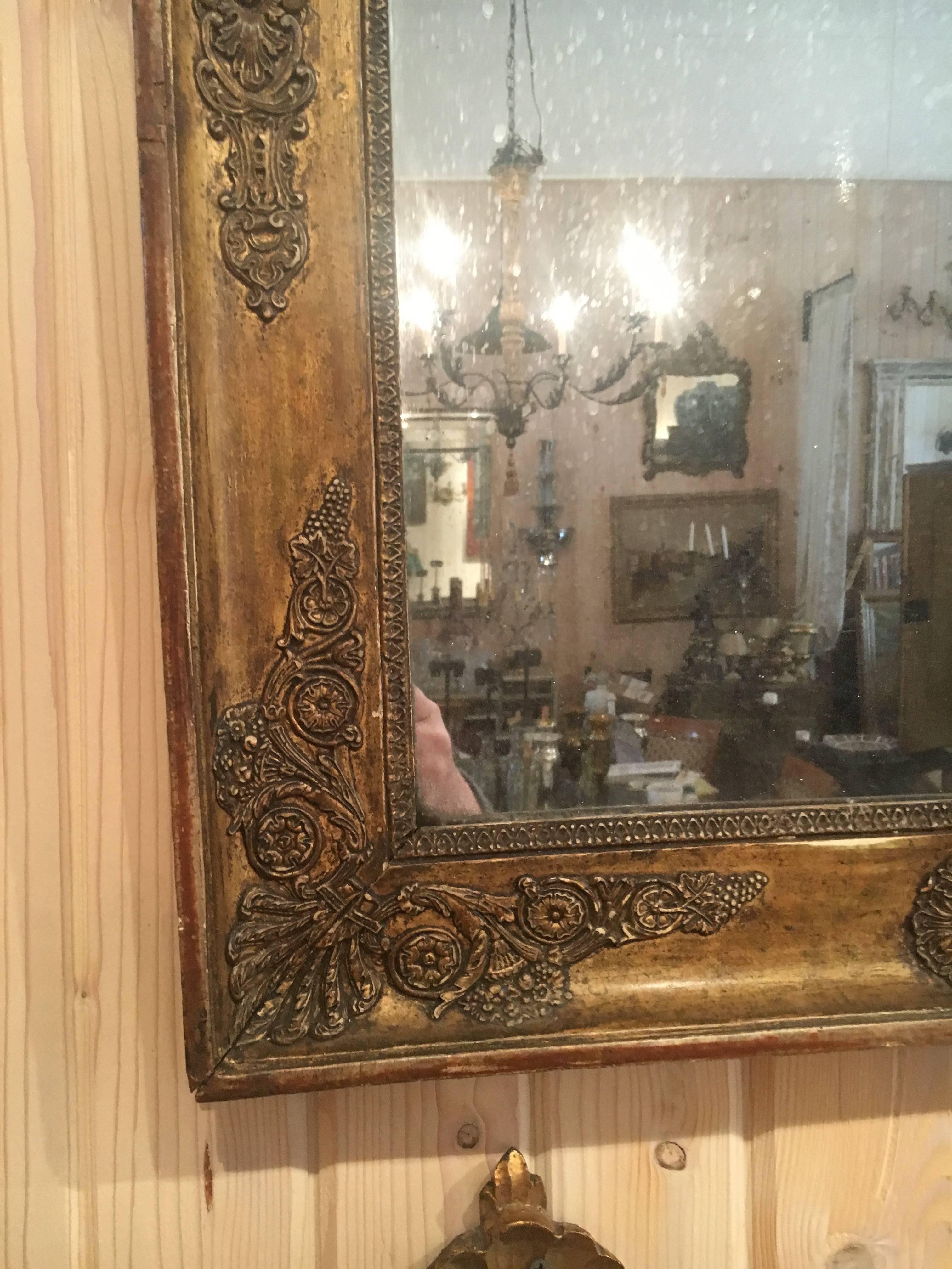 French Empire Giltwood Mirror with Original Plate In Excellent Condition In Buchanan, MI