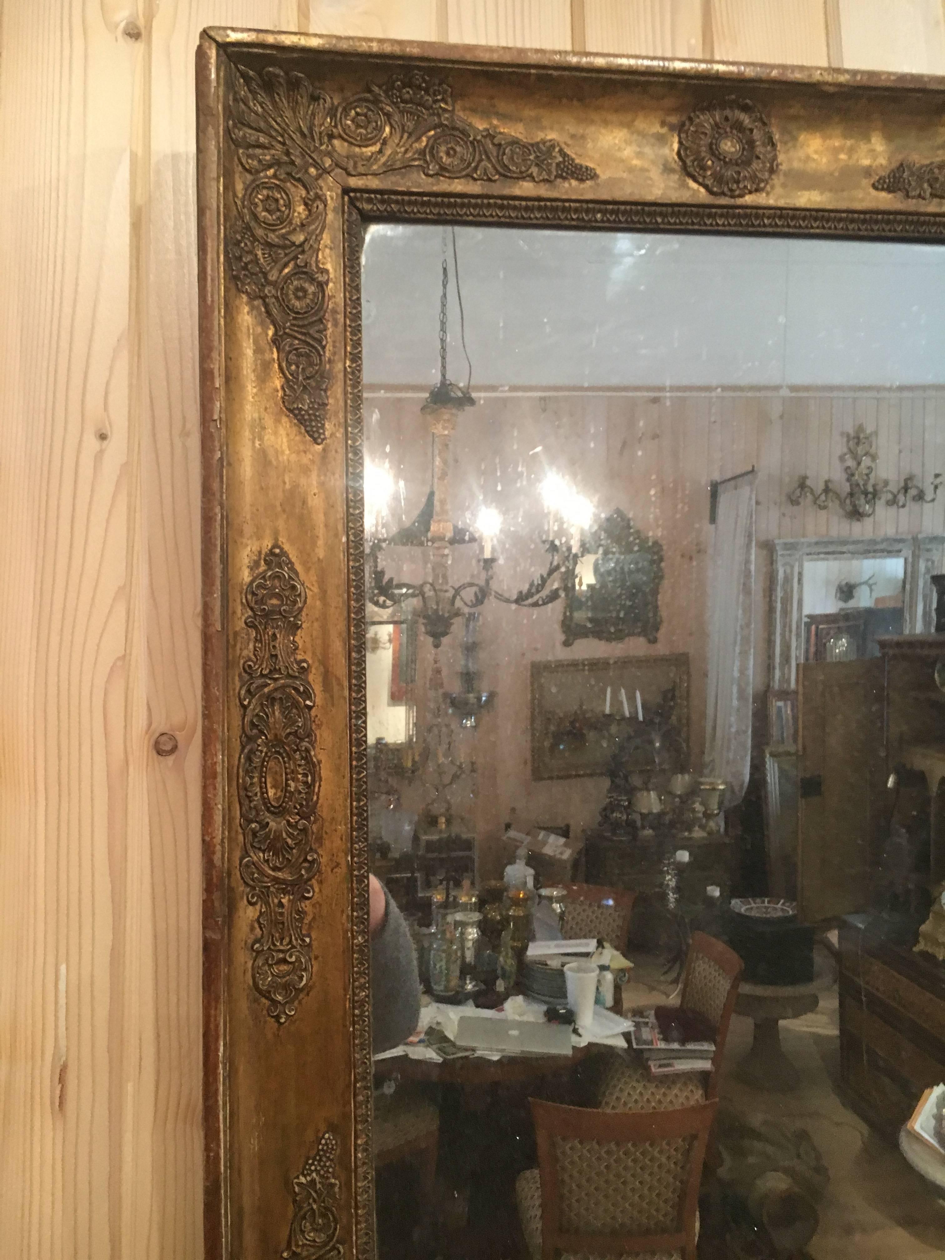 Early 19th Century French Empire Giltwood Mirror with Original Plate