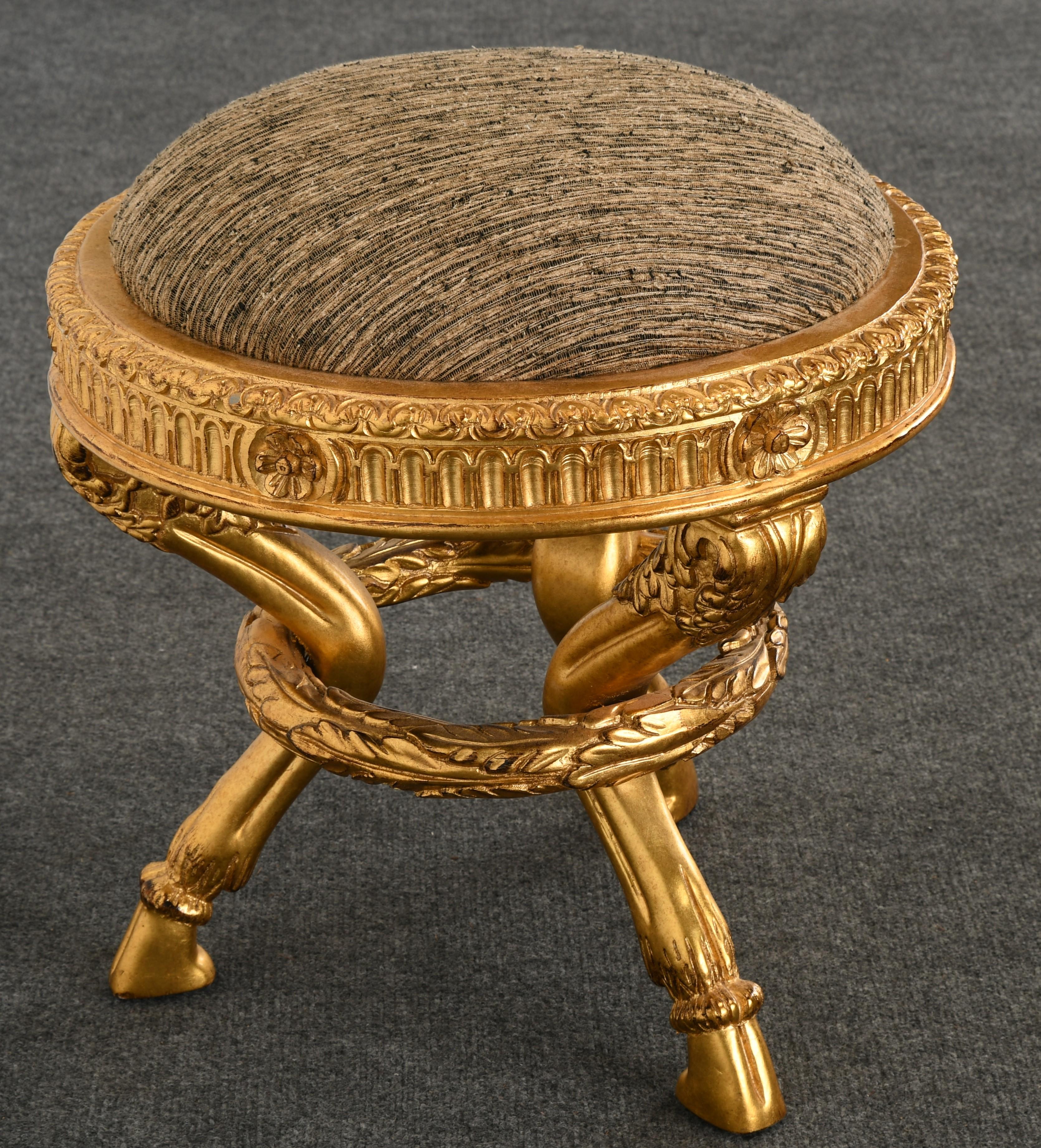 Upholstery French Empire Giltwood Stool