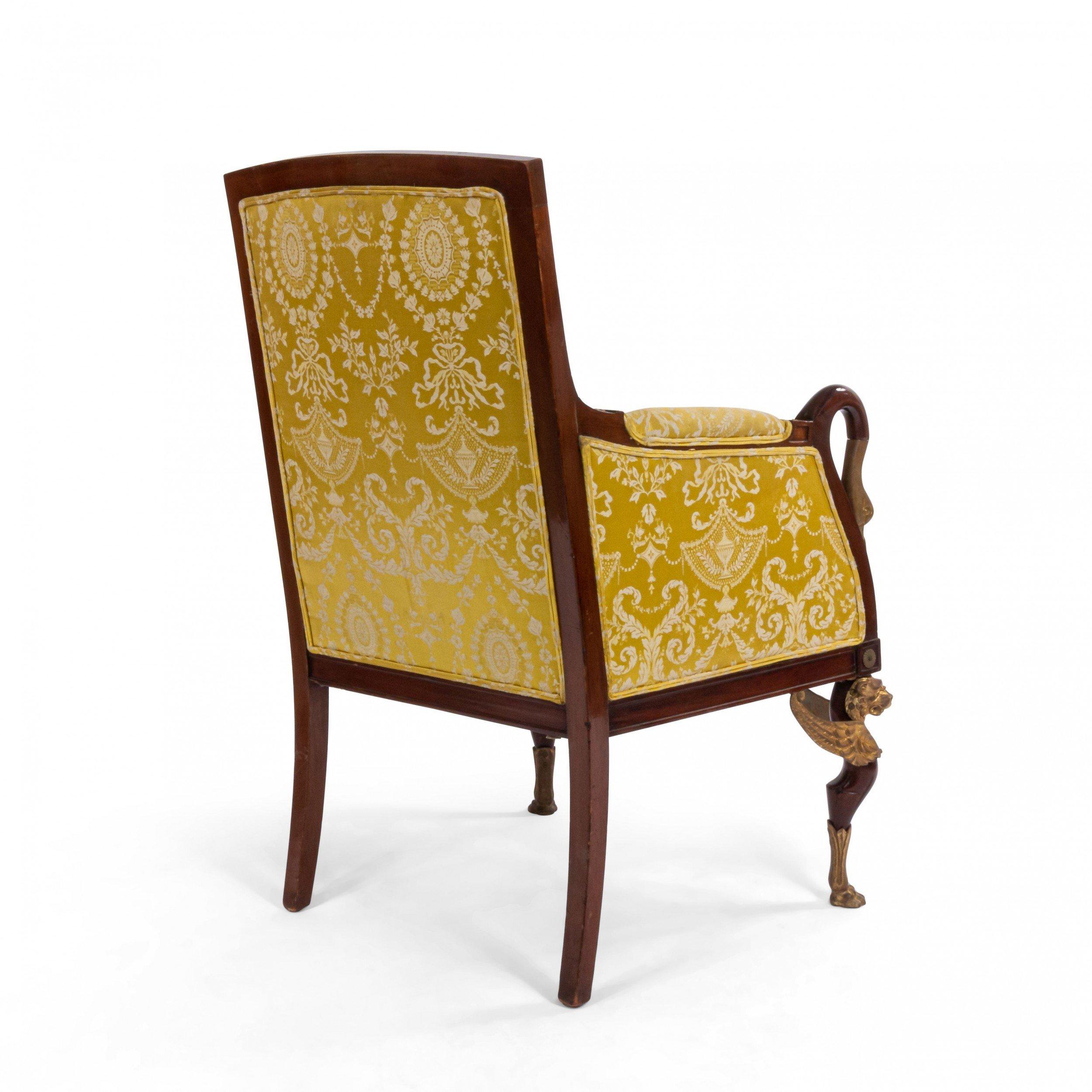 19th Century French Empire Gold Bergère Armchairs For Sale