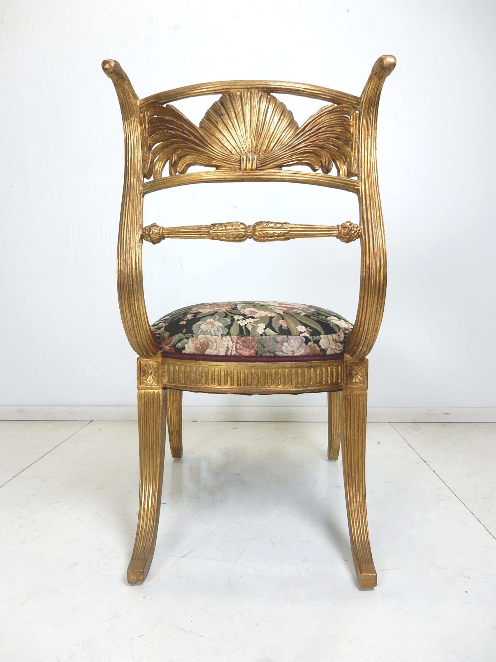 Empire Revival French Empire Gold Gilded Winged Shell Klismos Chairs