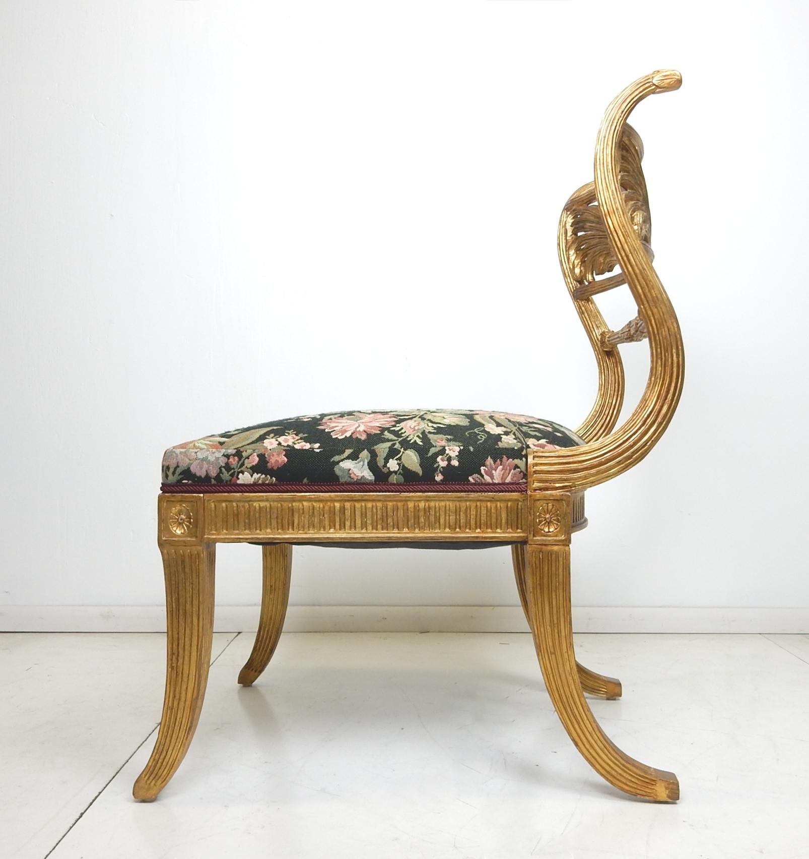 French Empire Gold Gilded Winged Shell Klismos Chairs In Good Condition In Las Vegas, NV